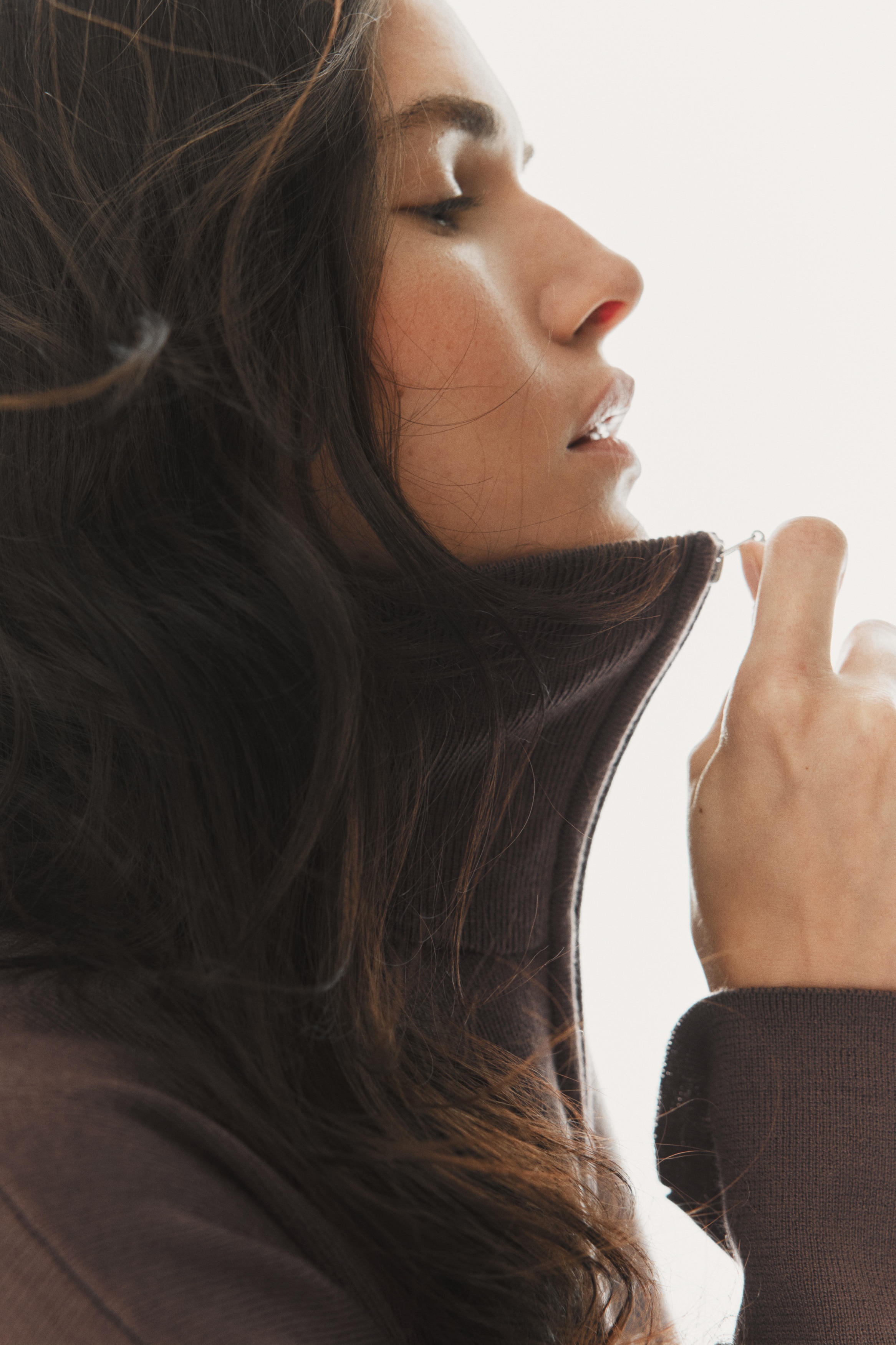 Pullover oversize con mezza cerniera - Talpa/Grigio mélange