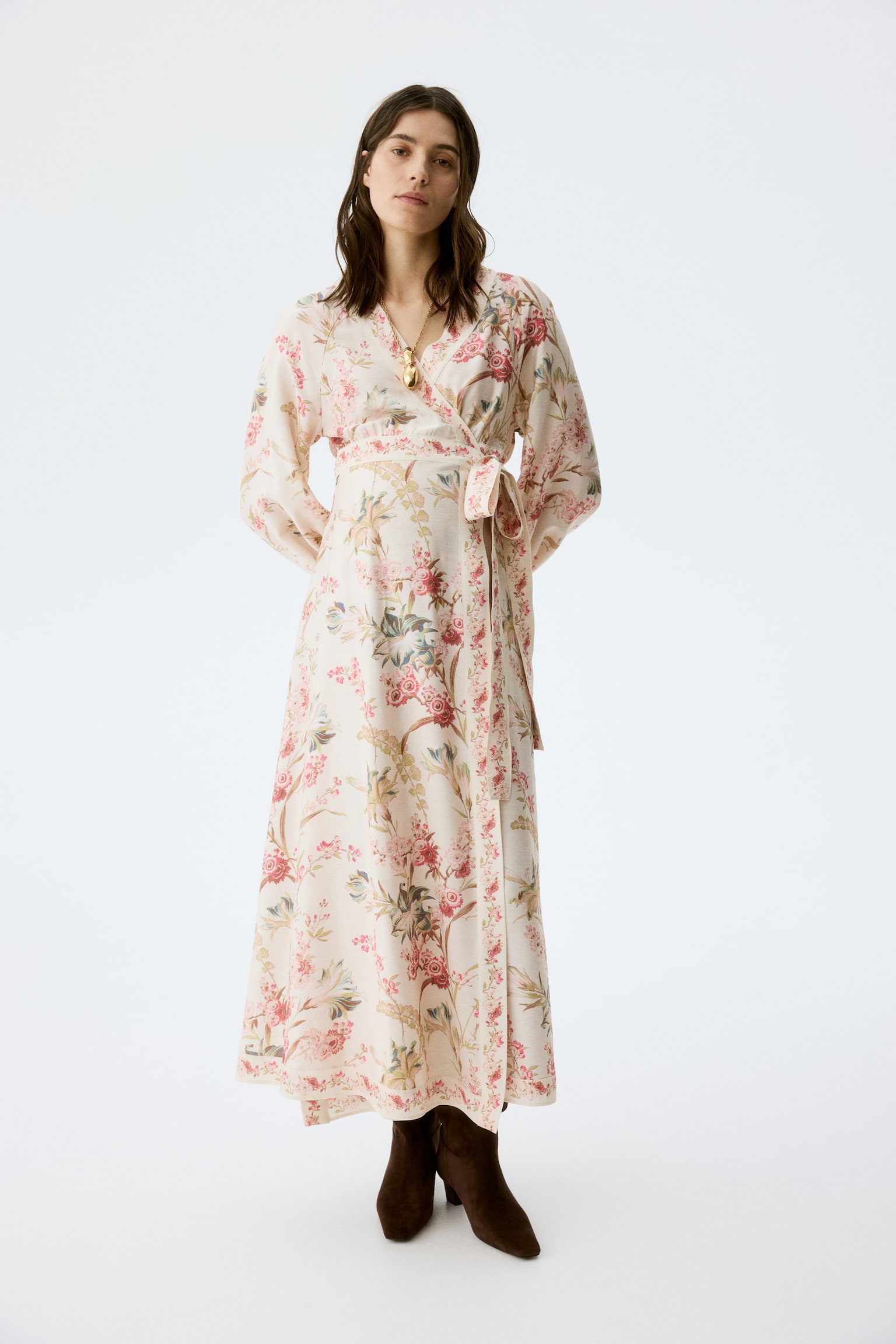 MAMA Wickelkleid - Hellbeige/Geblümt - 5