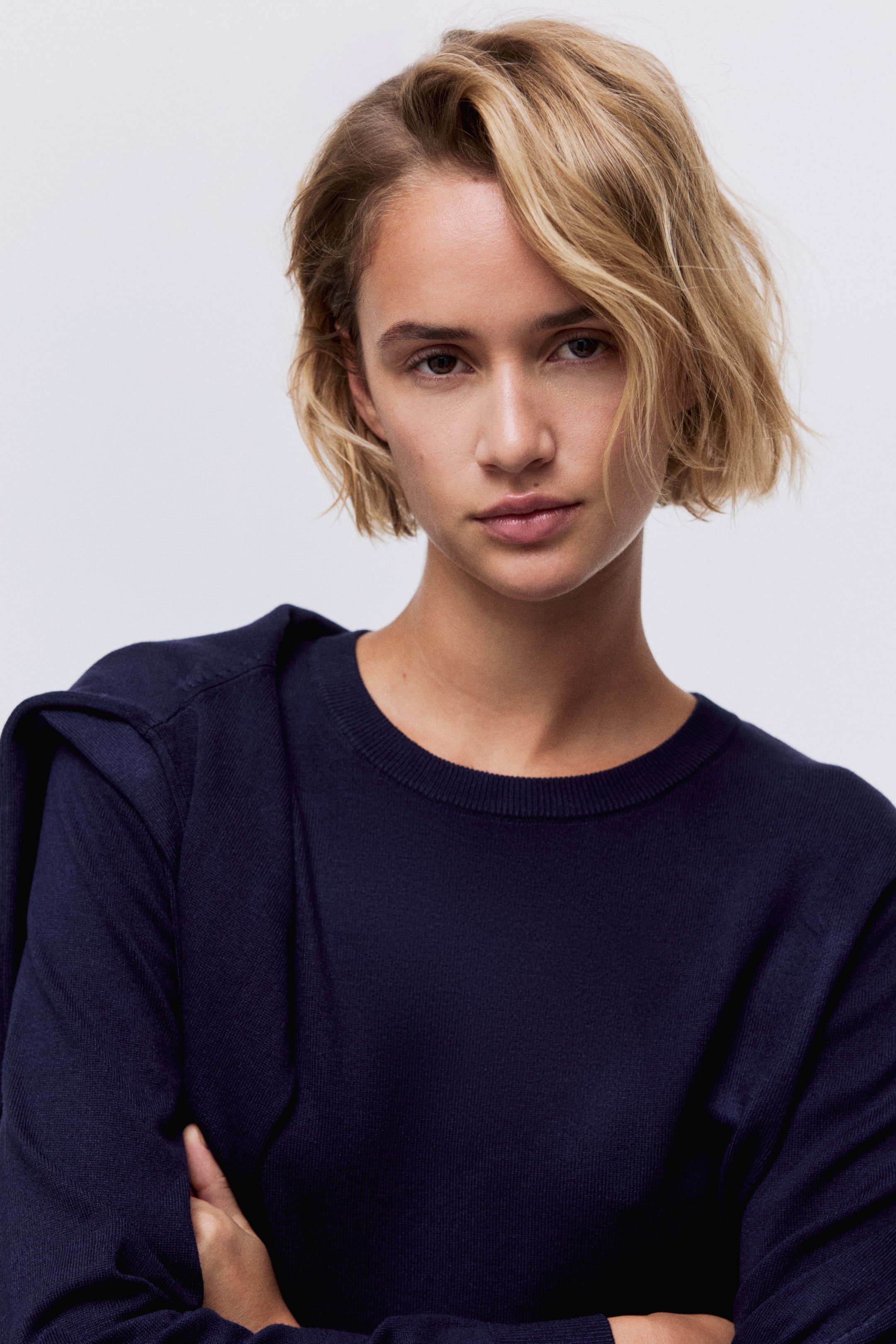 View larger image: Fine-knit jumper - Navy blue - Ladies | H&M HK 1