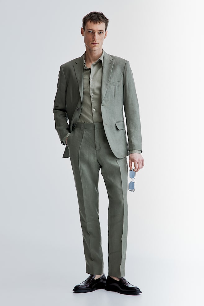 Slim Fit Linen Jacket - Green/Light beige/Dark beige/Dark blue/Light gray/Sky blue - 4