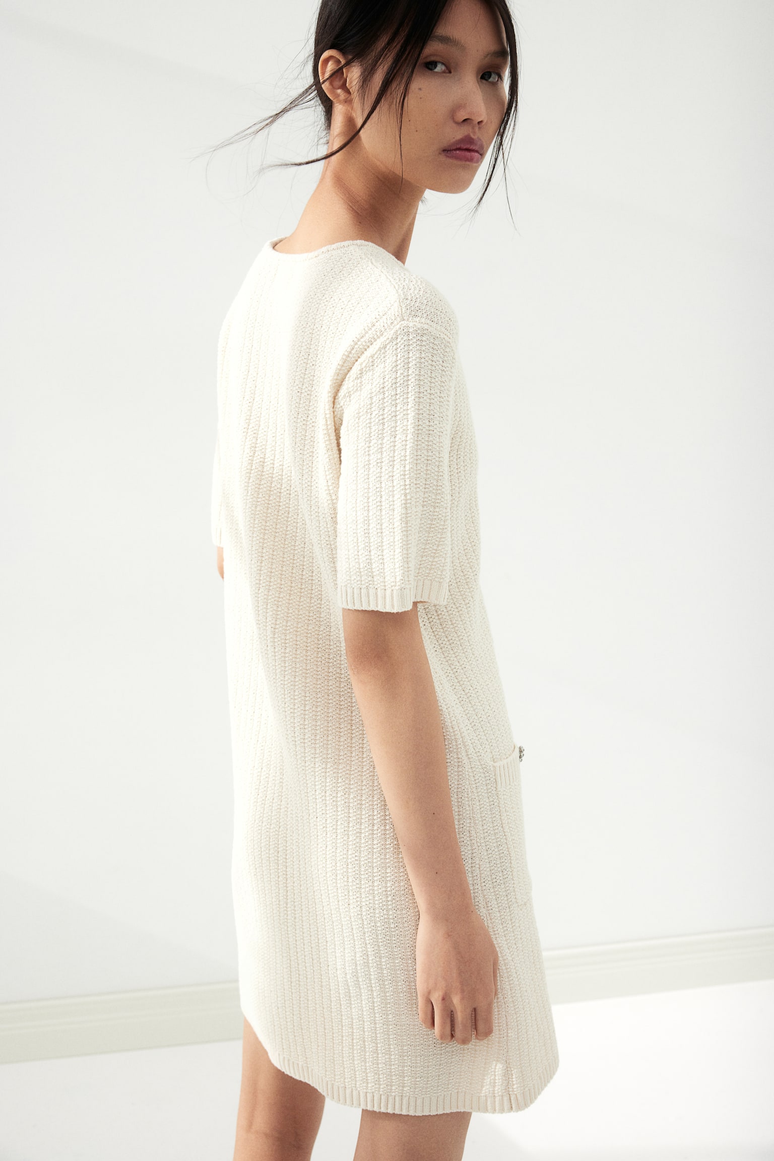 Moss-knit dress - Cream - 7