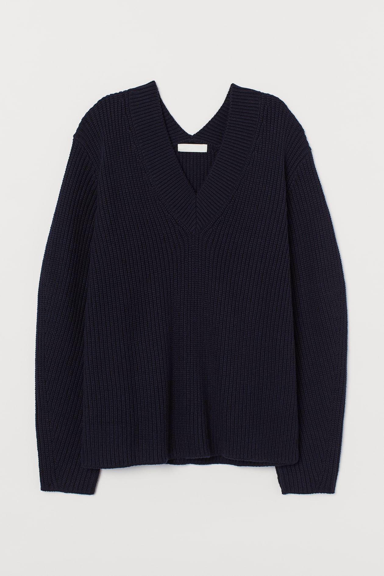 Rib-knit jumper - Deep neckline - Long sleeve - Dark blue - Ladies | H&M GB