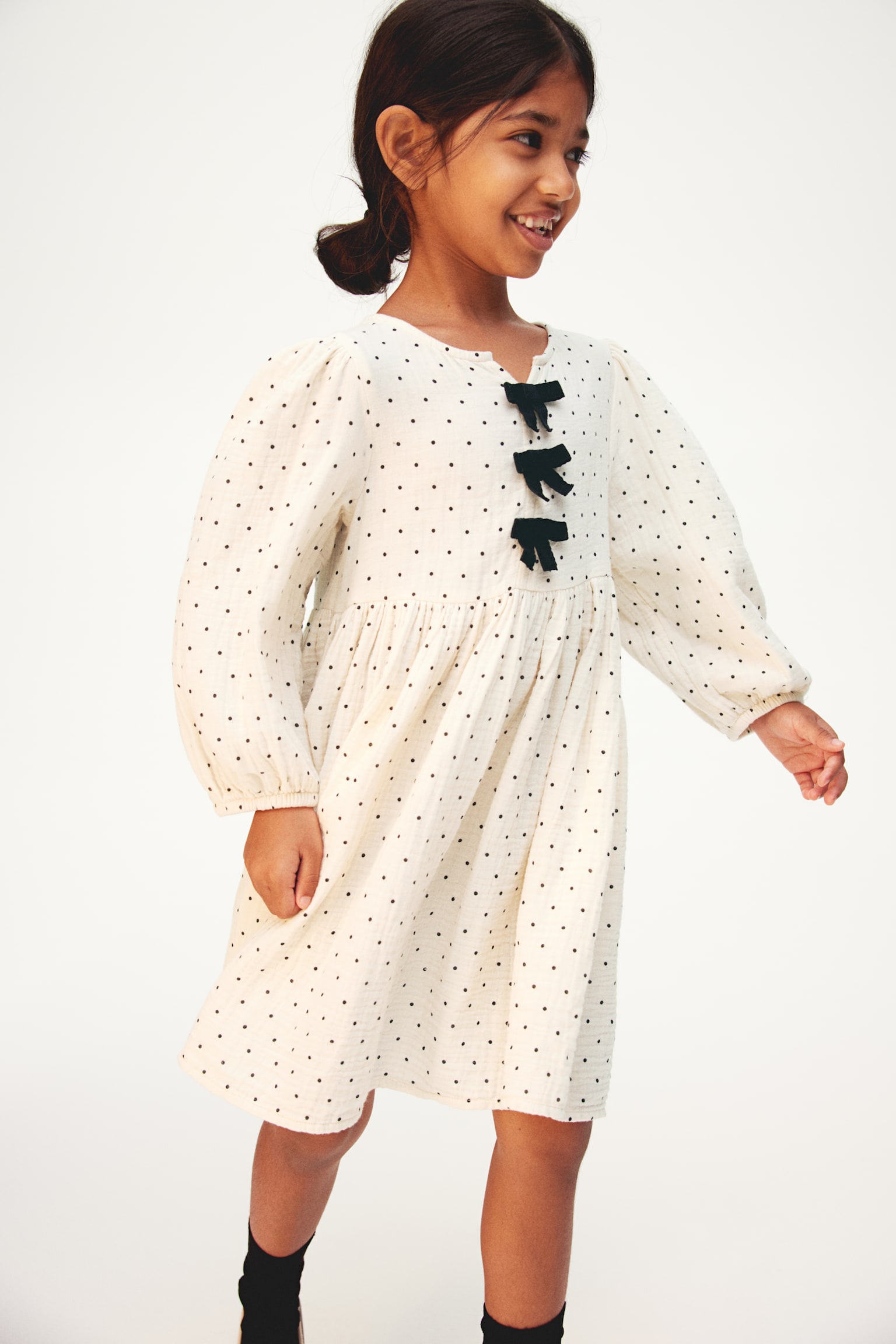 Muslin dress - Creme/Spotted/Light purple - 2