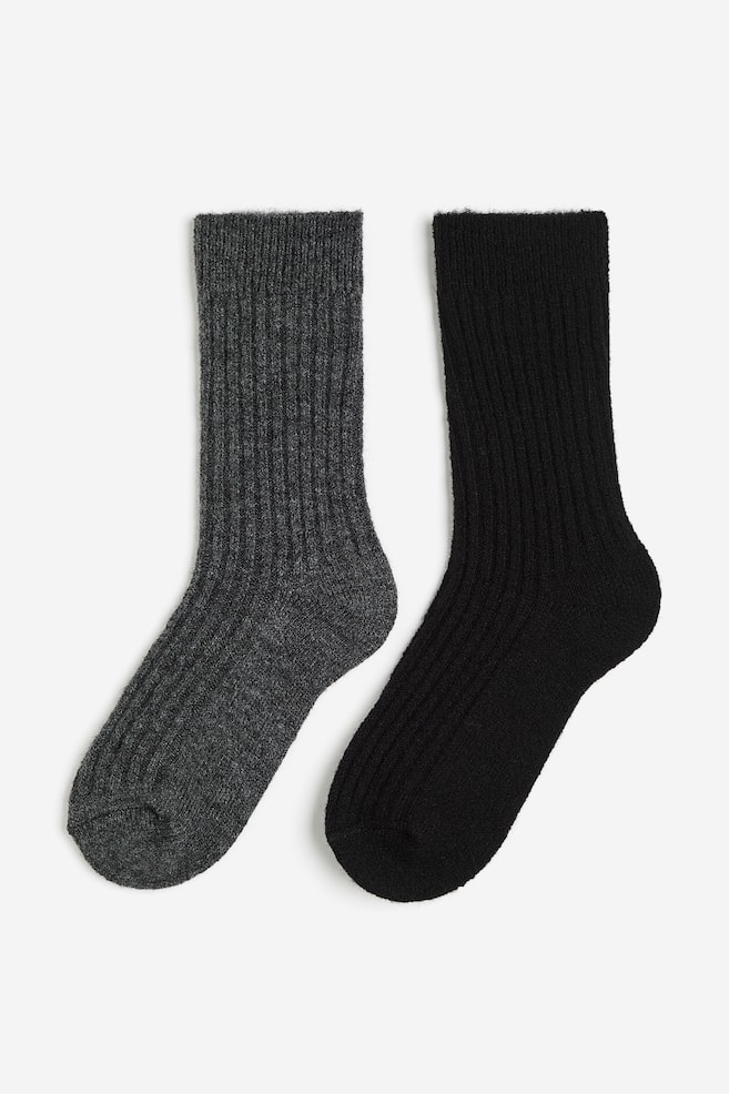2-pack wool-blend socks - Dark grey marl/Black - 1