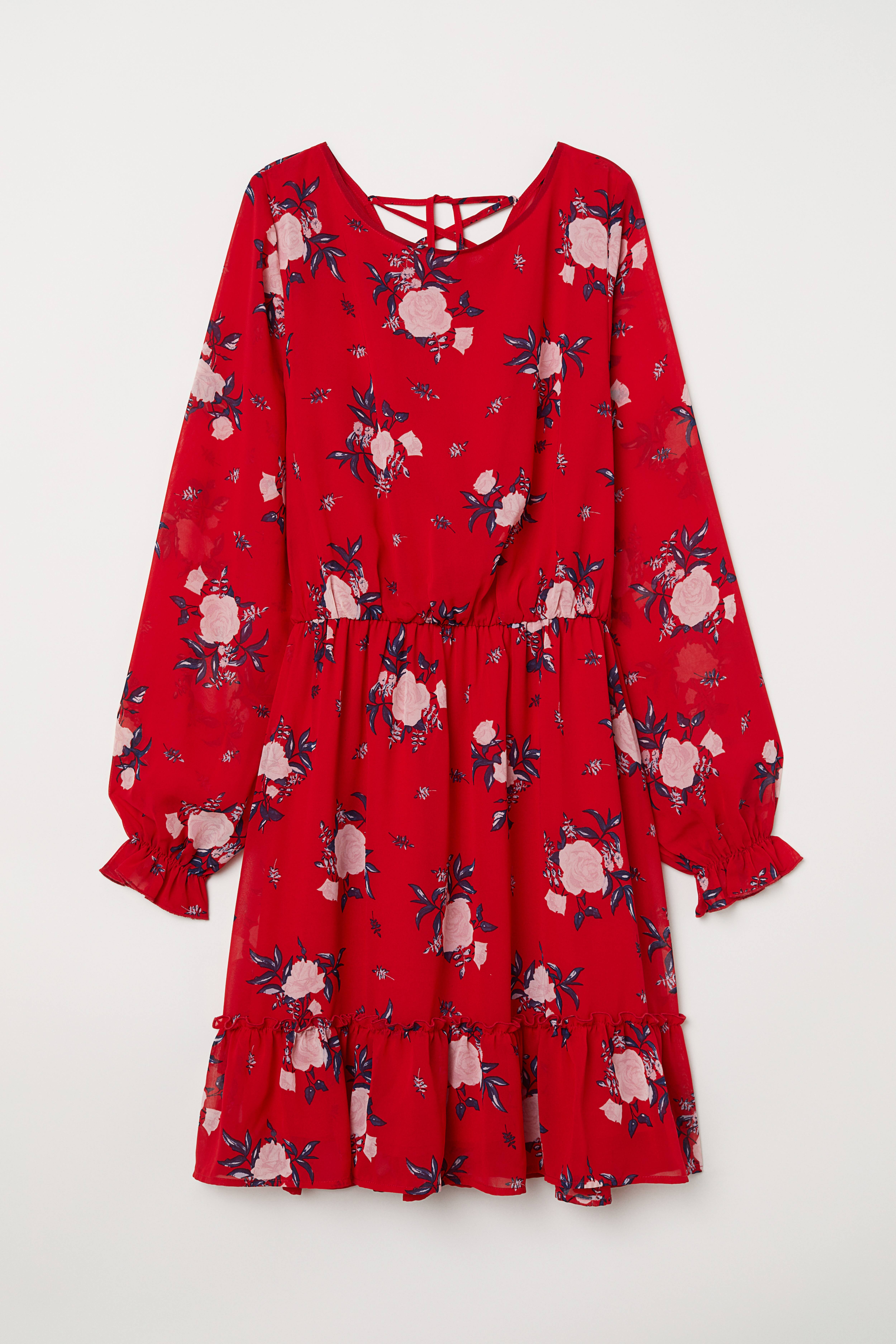 H&M Red Floral Long Sleeve outlet Dress