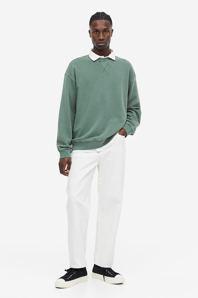 Sweatshirt med tvättad look Relaxed Fit - Grön/Blå - 5