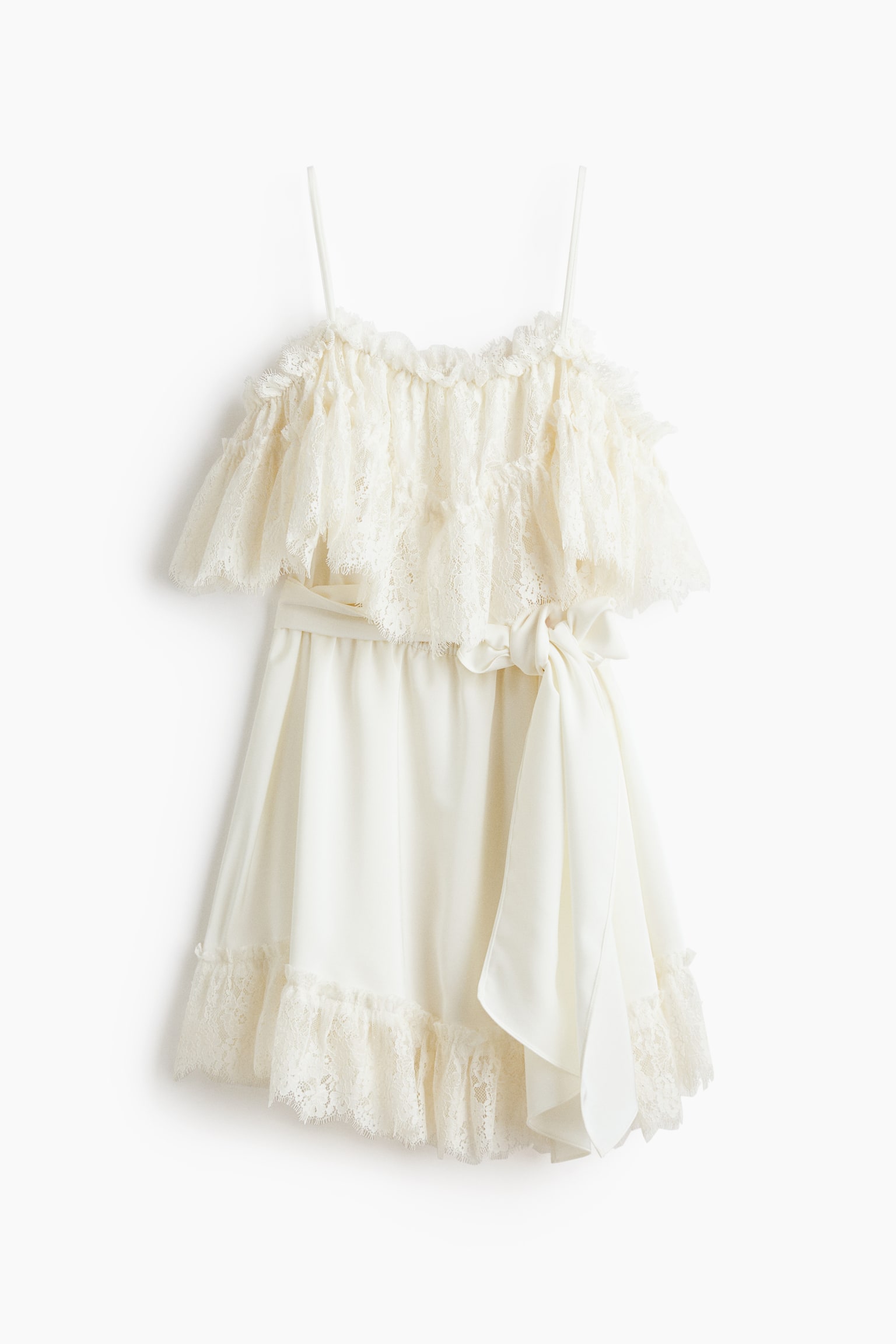 Lace-trimmed satin dress - Ivory - 1