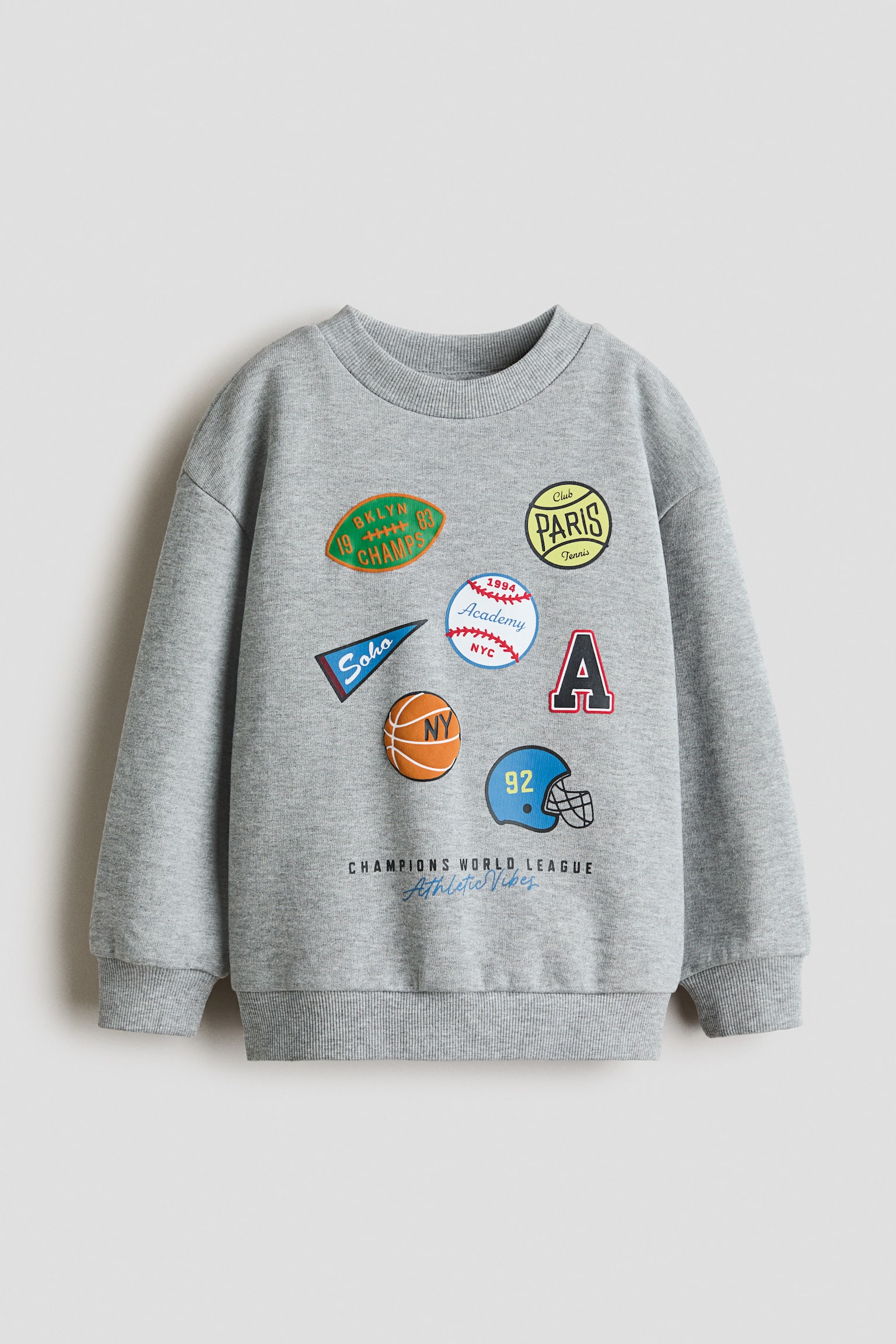 Motif-detail sweatshirt - Light grey marle/Badges/Dark red/Basketball - 1
