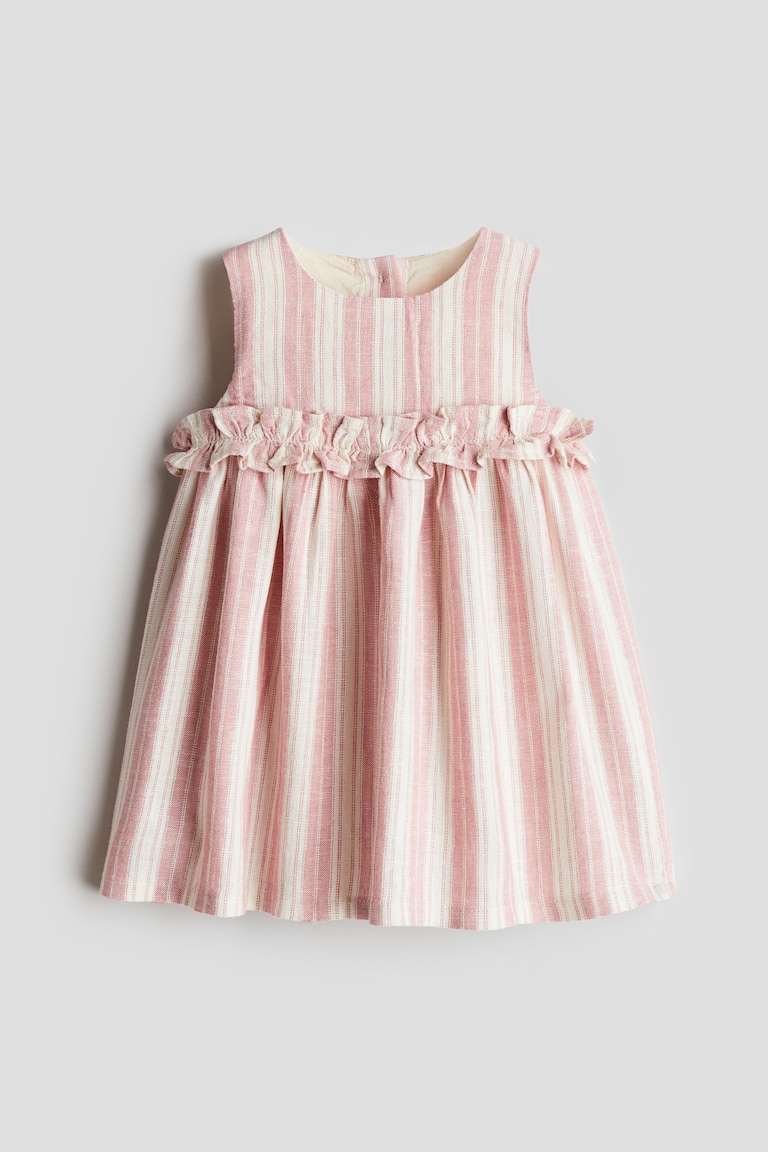 Linen-Blend Dress - Light pink/striped