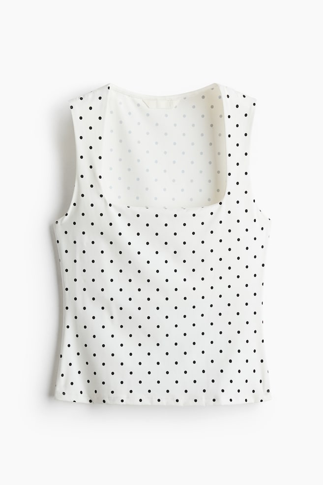 Top mit Karree-Ausschnitt - Weiß/Polka Dots/Schwarz/Weinrot - 1