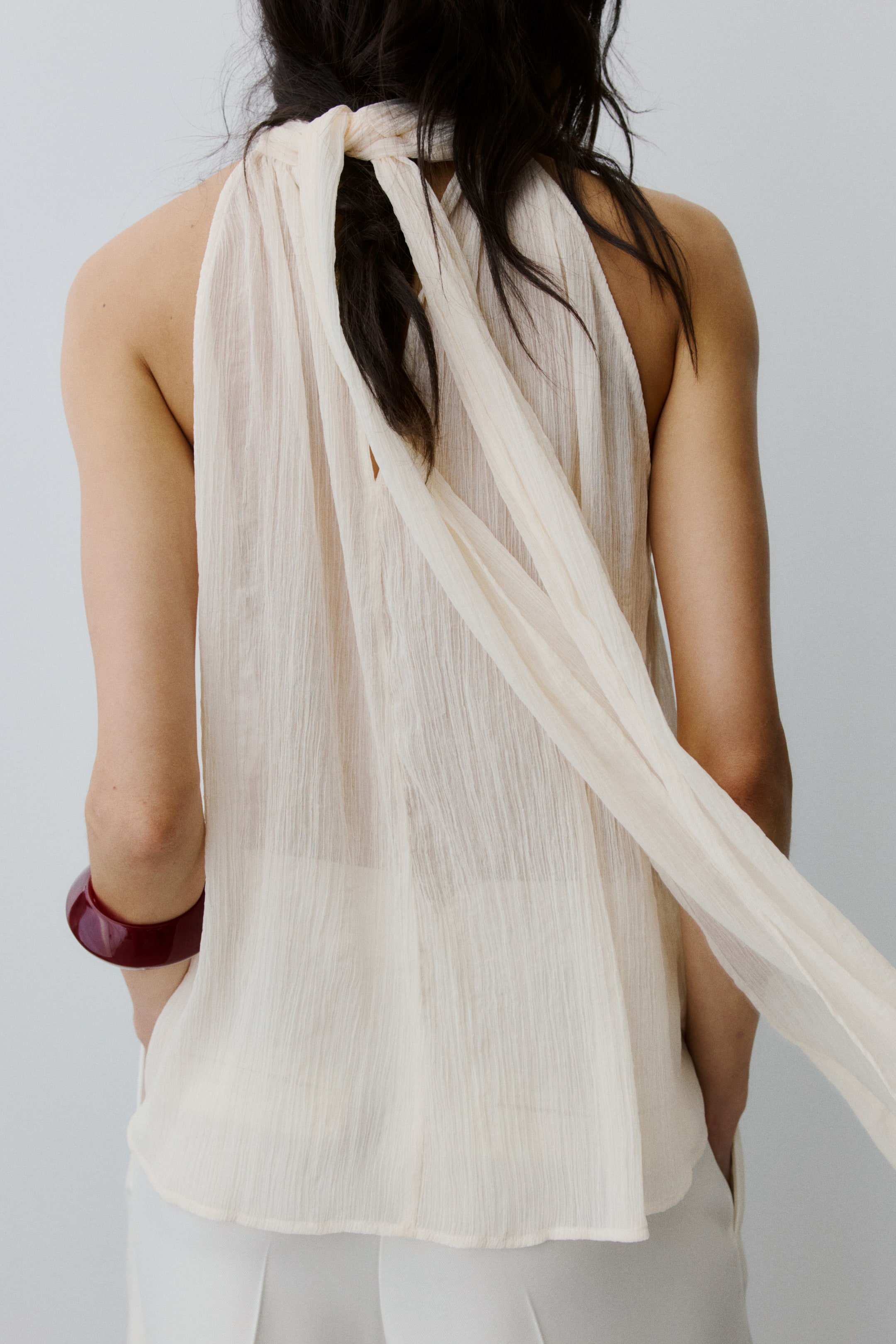 View larger image: Scarf-collar chiffon top - Cream - Ladies | H&M 3