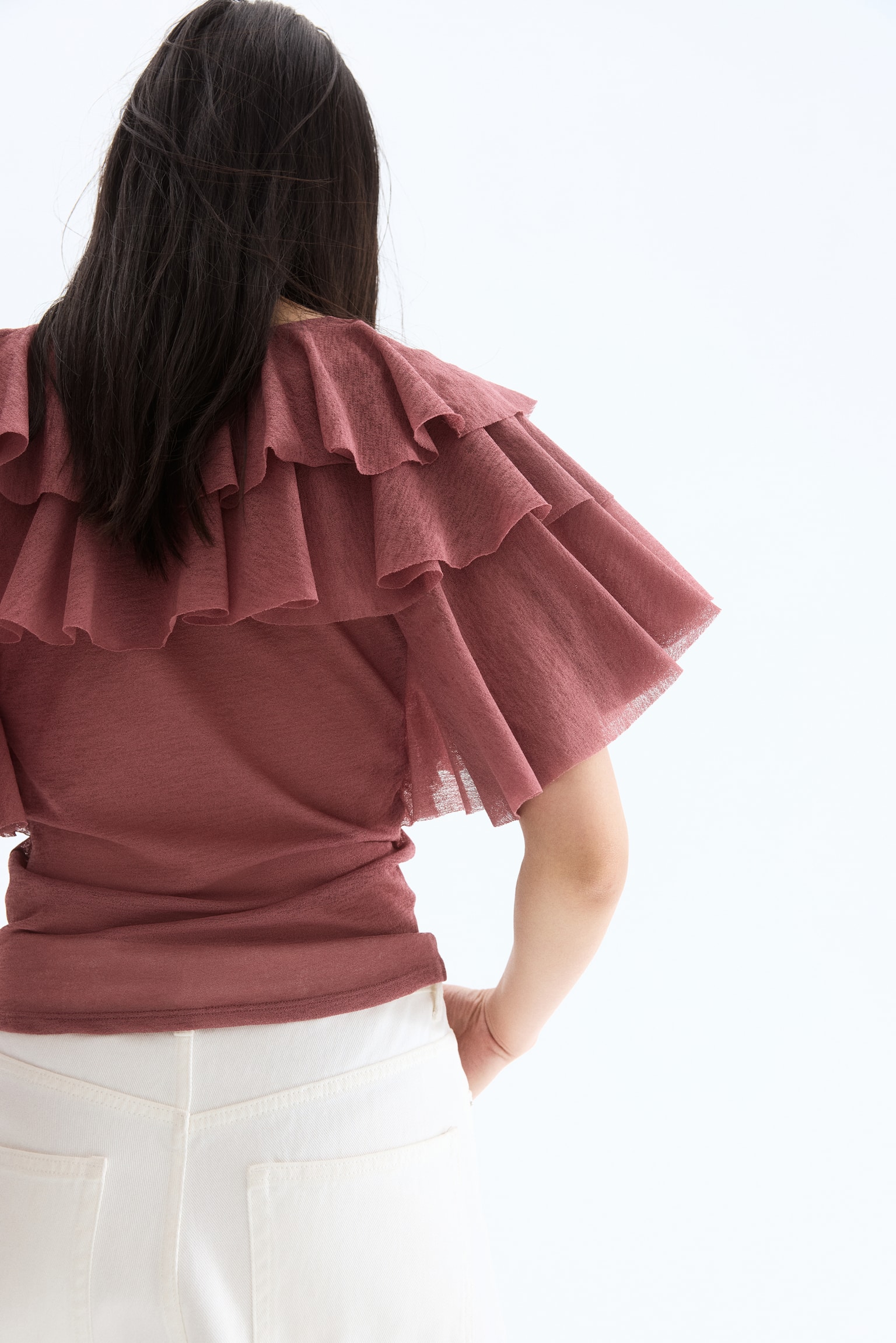 Farbalalı Üst - Tozlu pembe/Koyu haki - 3