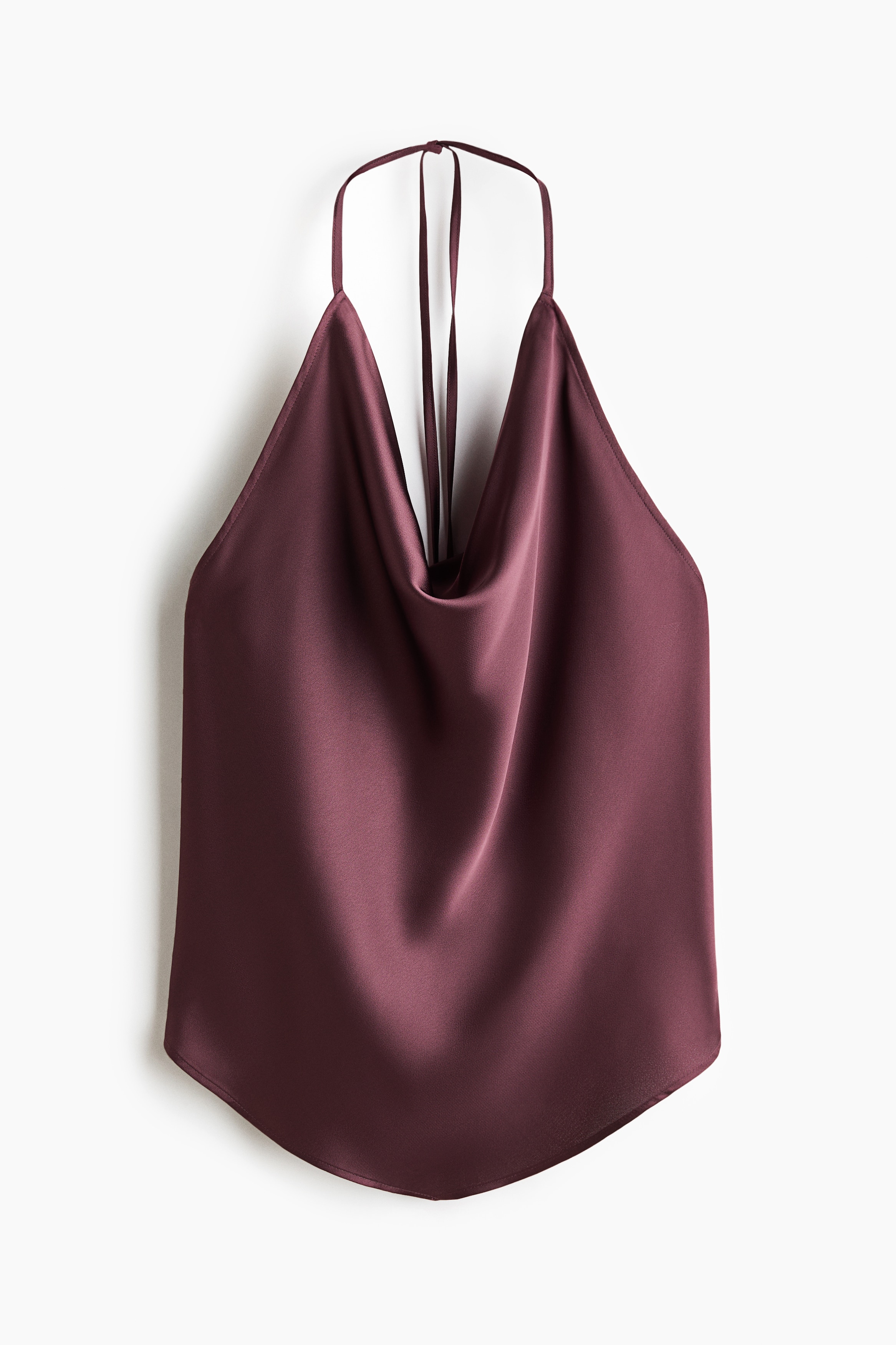 Tie-Back Halterneck Top - Dusty purple/Dark plum red/patterned
