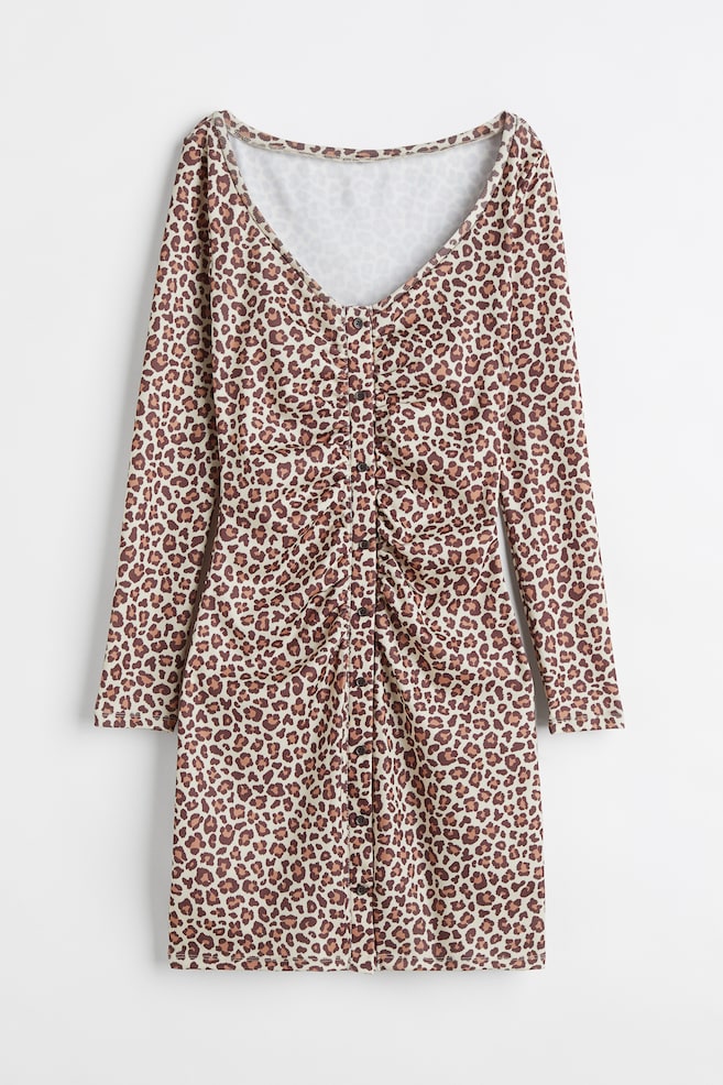 Vestido con botonadura frontal - Beige/Estampado de leopardo/Negro - 1