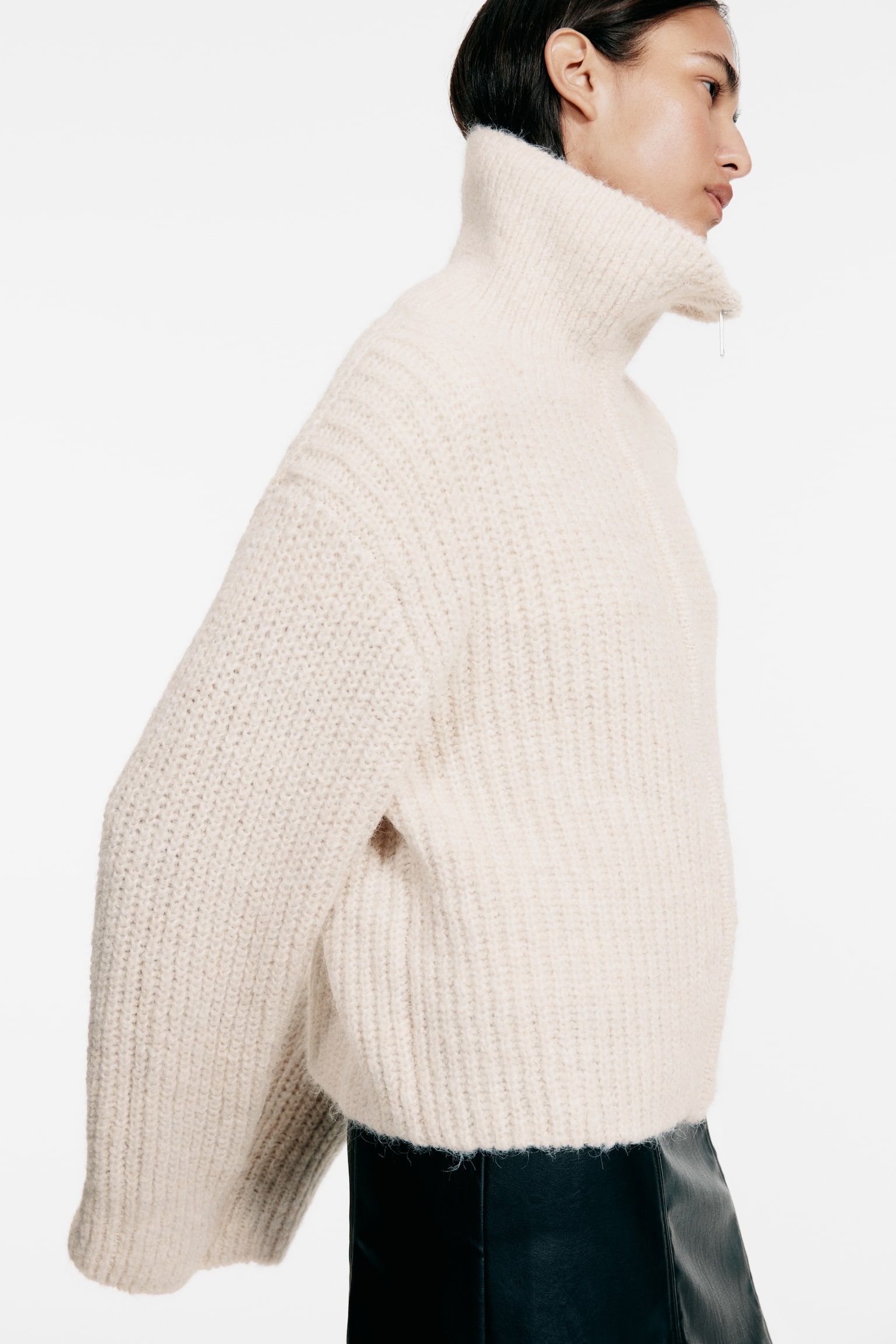 Женский кардиган H&M Cardigan with Zipper, цвет: Светлый бежевый — фото 4