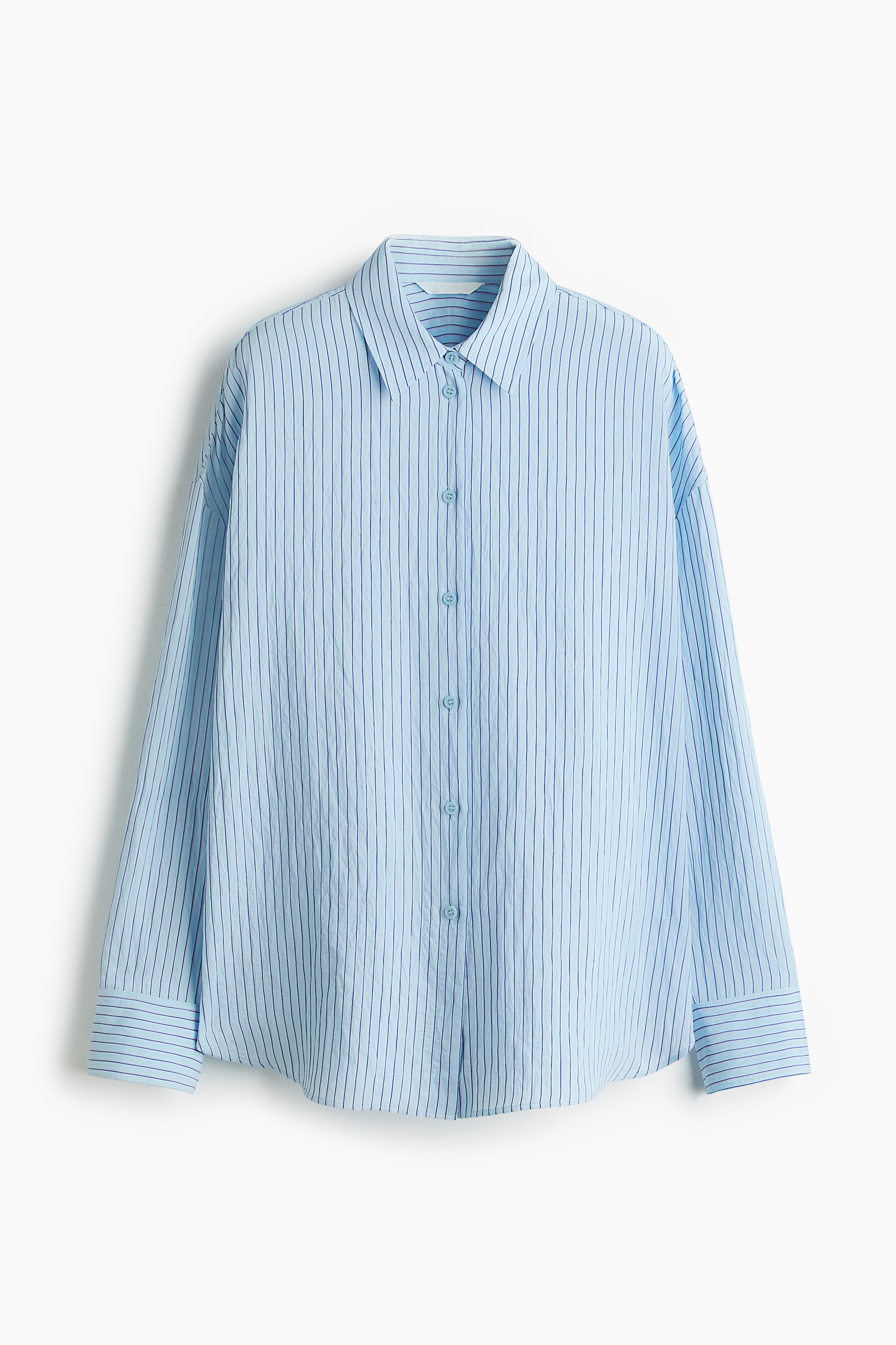 Oversized overhemdblouse - Blauw/gestreept/Roze