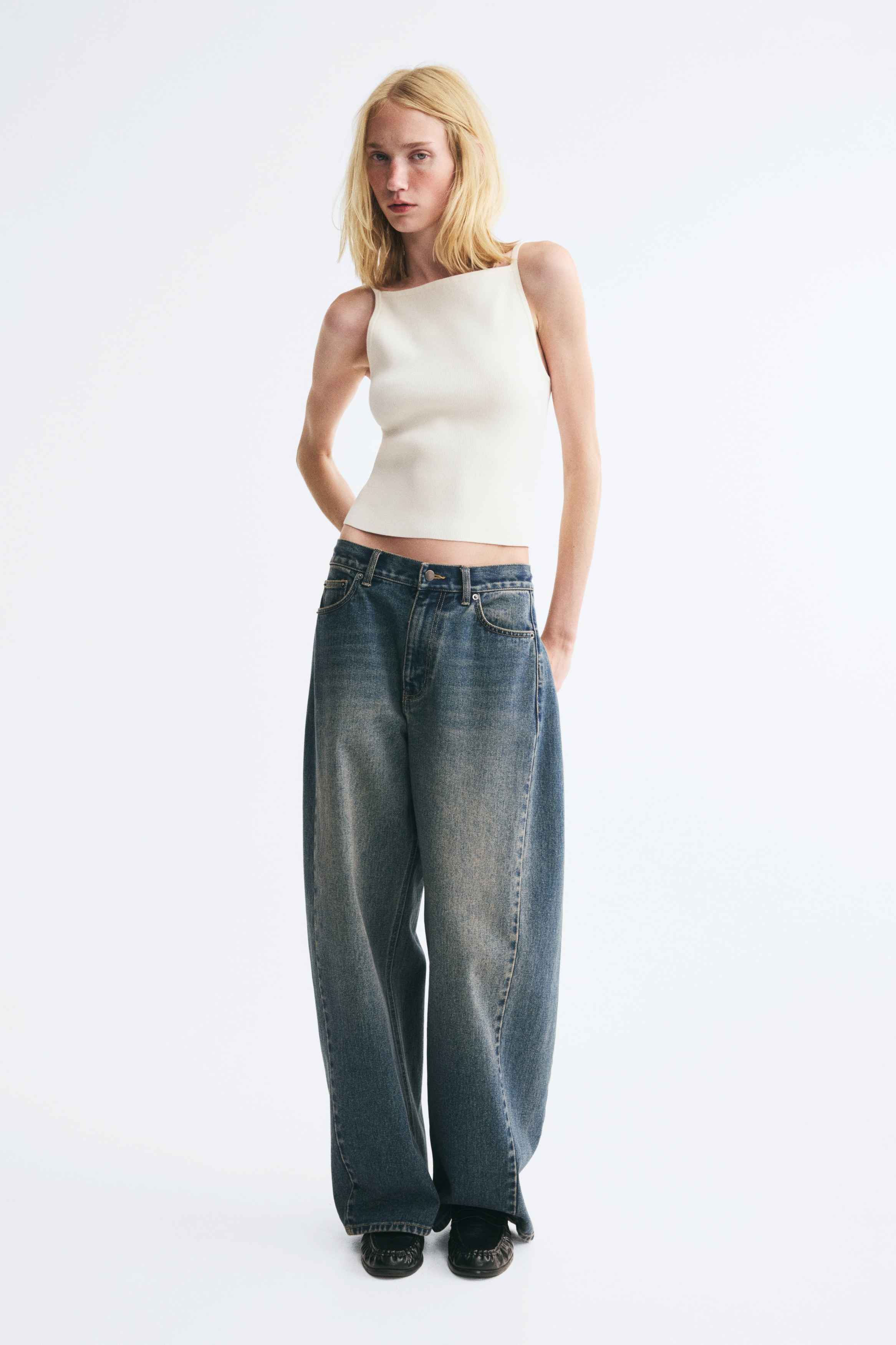 Rib-knit silk-blend strappy topModel