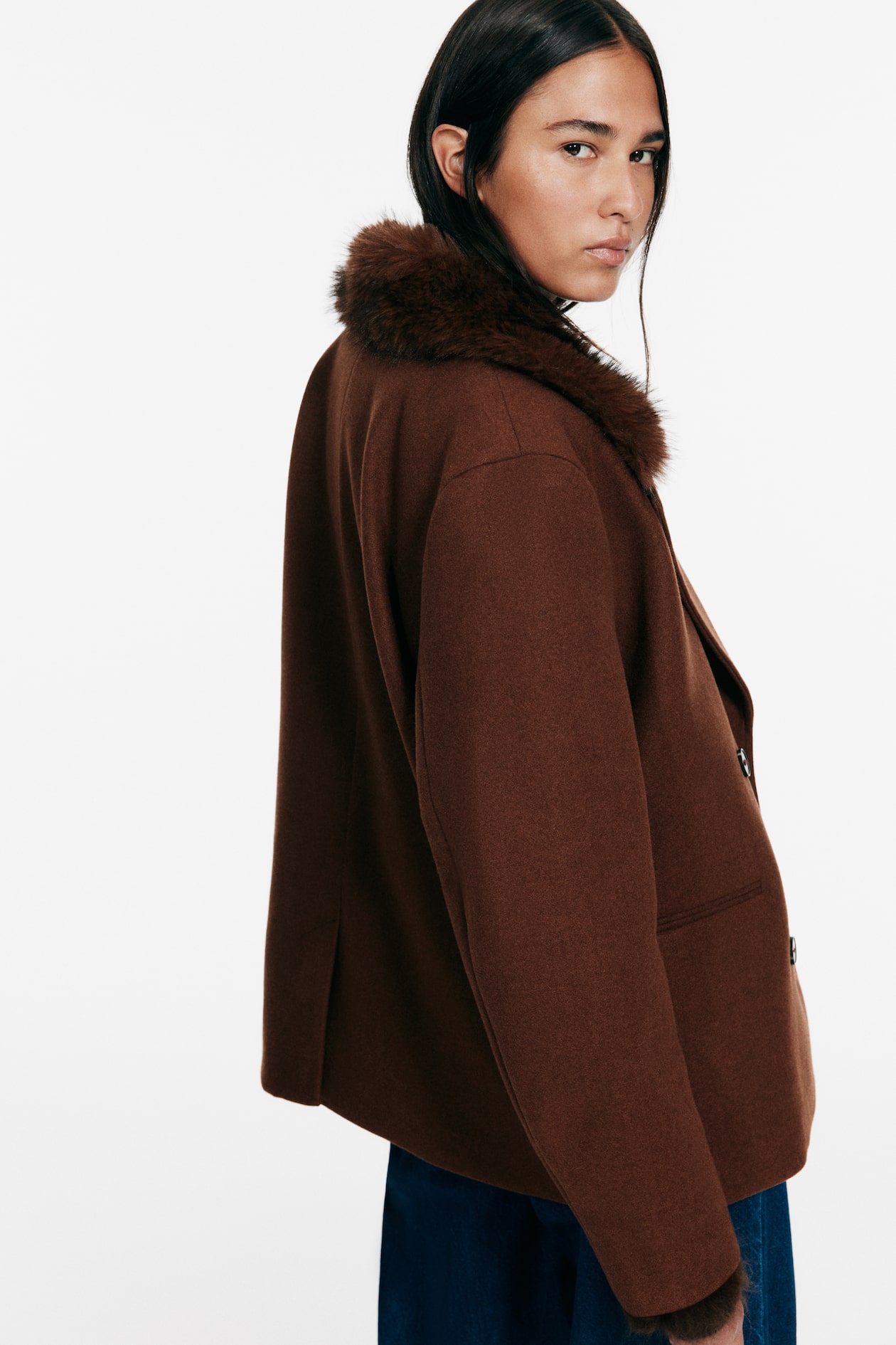 Pea Coat with Fluffy Collar - image 2