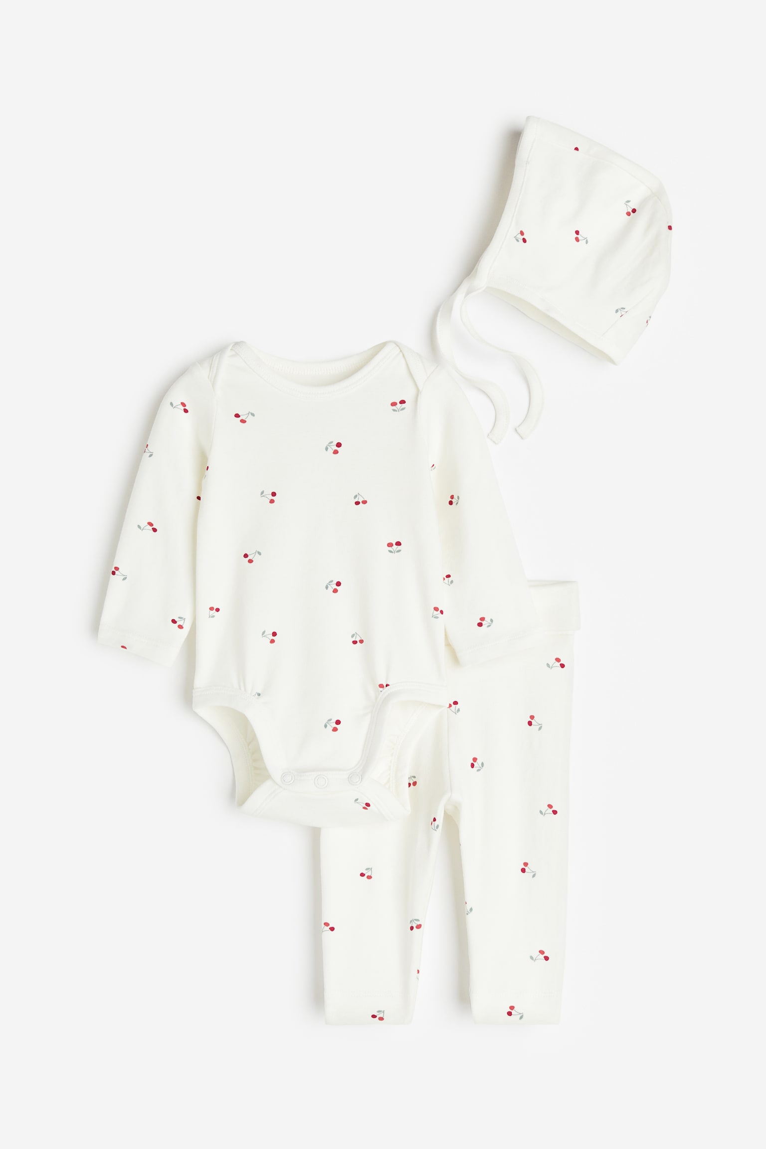 3-piece Cotton Jersey Set - White/Cherries/White/Floral/White/Floral/Light grey blue/Seals/Cream/Born 2022/Mole/Teddy Bear/Natural white/Born 2023/White/Floral/Light beige marle/Mummy And Me/Light beige/Floral/White/Teddy bears/Natural white/Hearts/White/Birds - 1