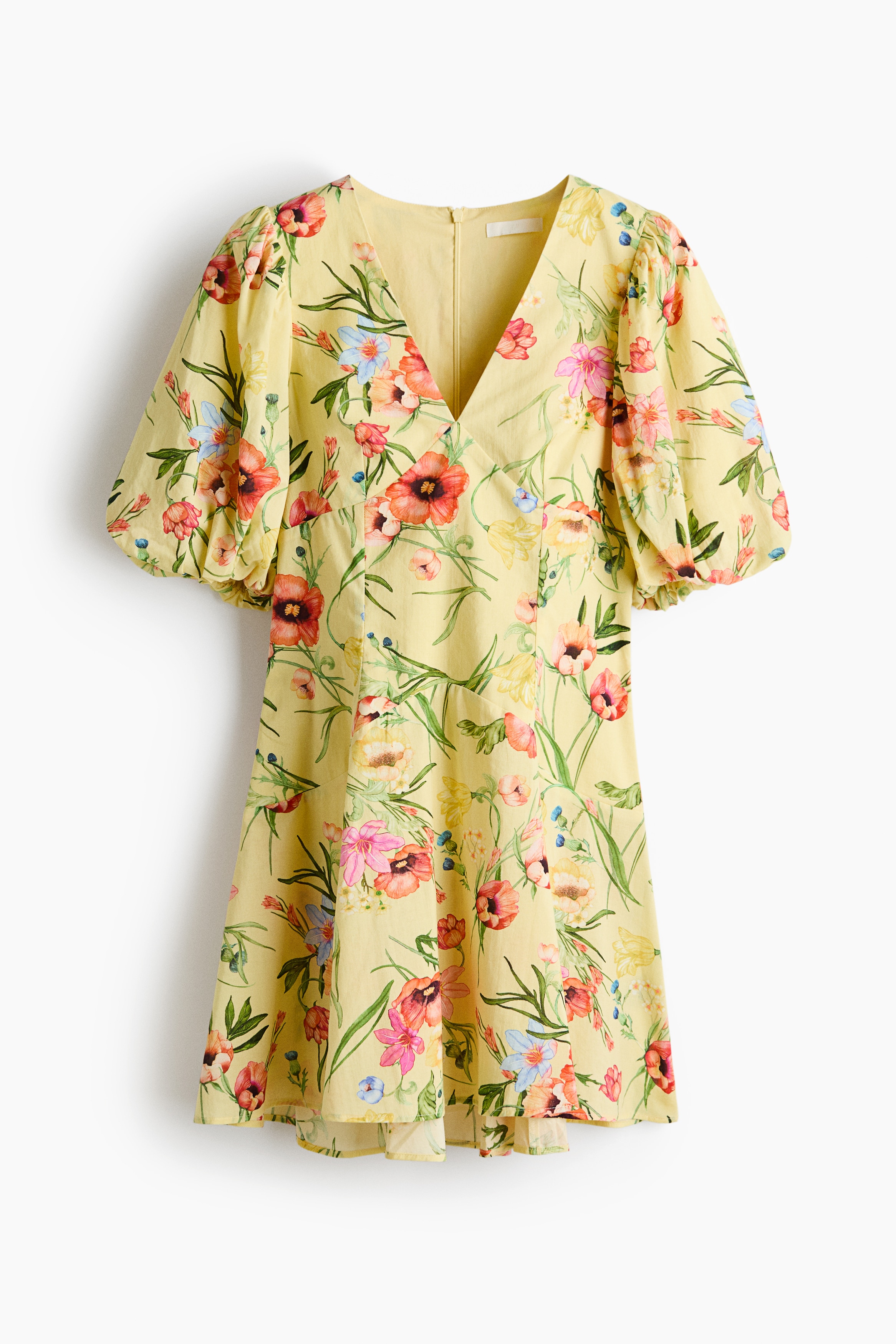Balloon-sleeved cotton dress - Light yellow/Floral/Pale yellow/Blue floral/Navy blue
