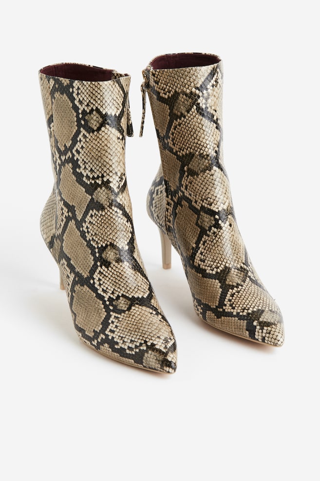 Heeled boots - Beige/Snakeskin-patterned/Black/Light beige - 4