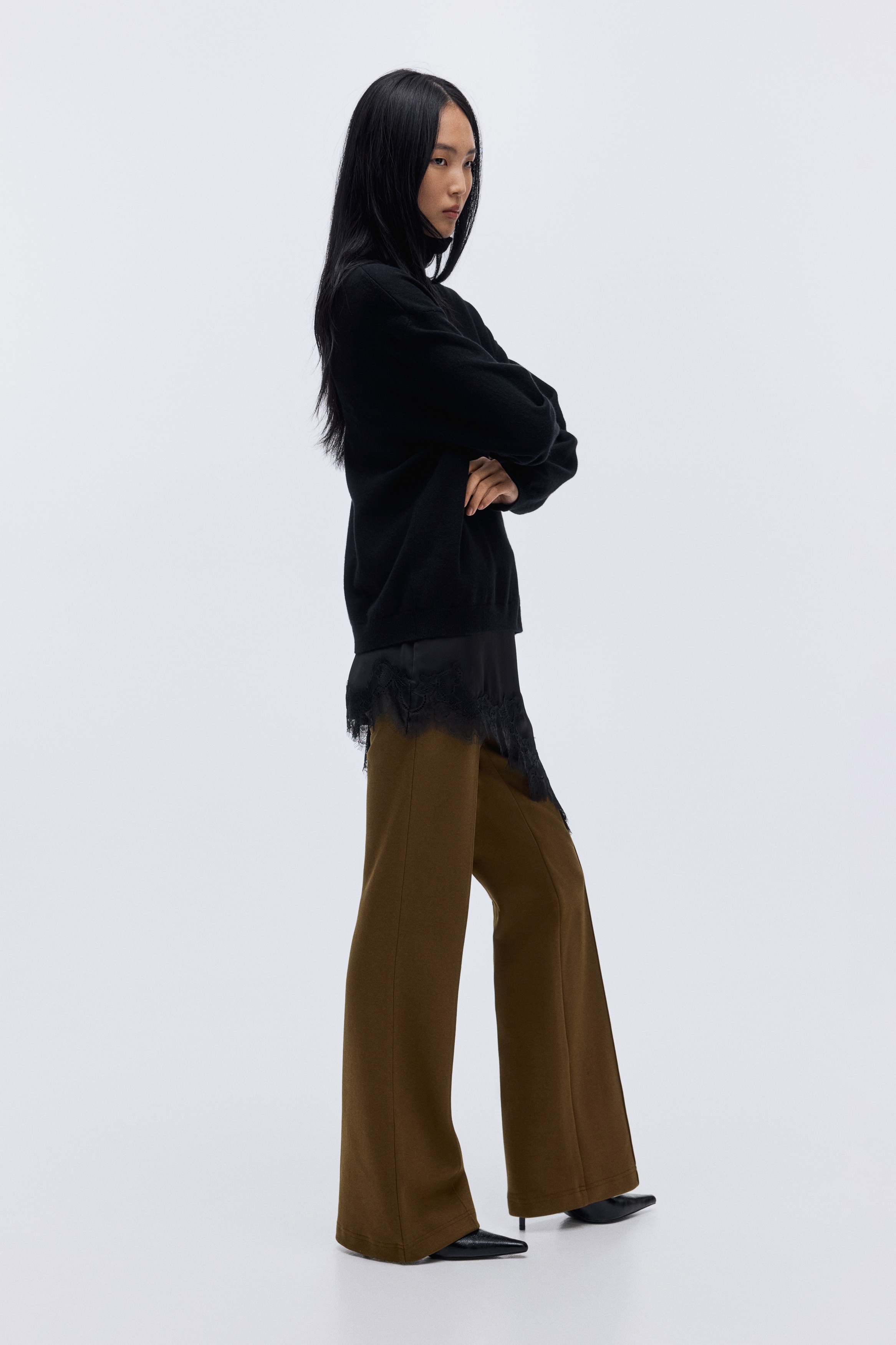 Pantaloni in jersey interlock - Marrone/Nero