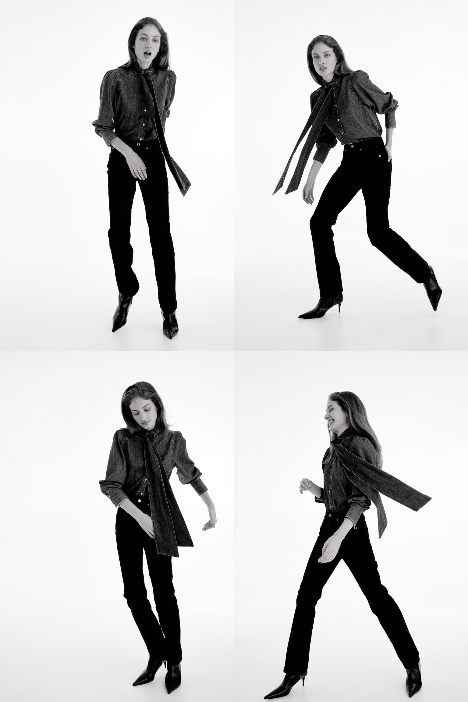 Blouse en denim avec écharpe - Bleu denim - 8