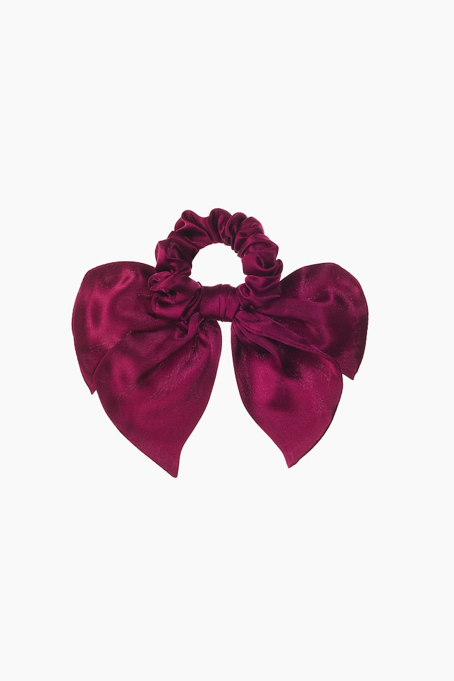 Silk-bow scrunchie - Dark cerise/Black - 1