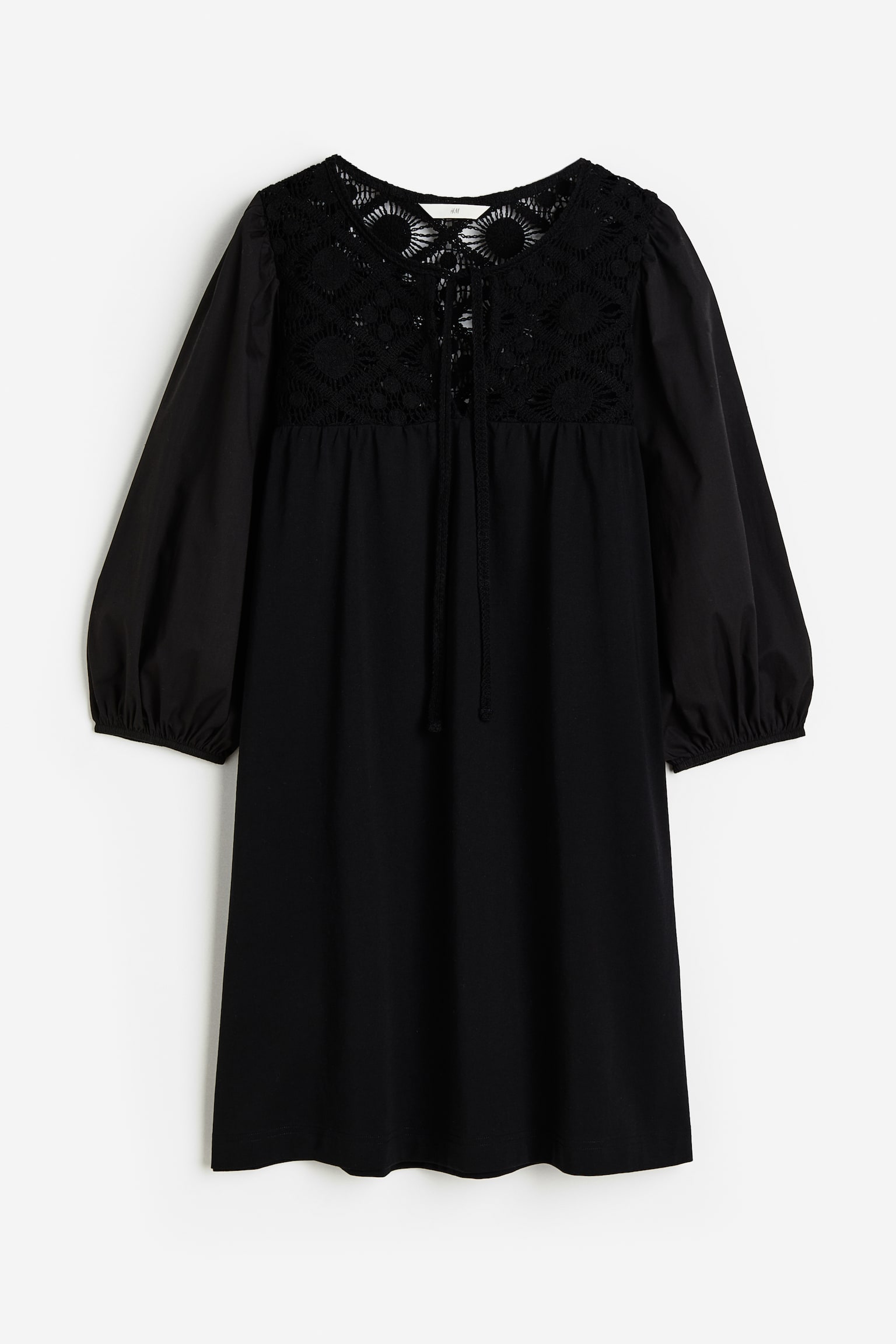 Lace Detail Jersey Dress - Black/Cream - 1