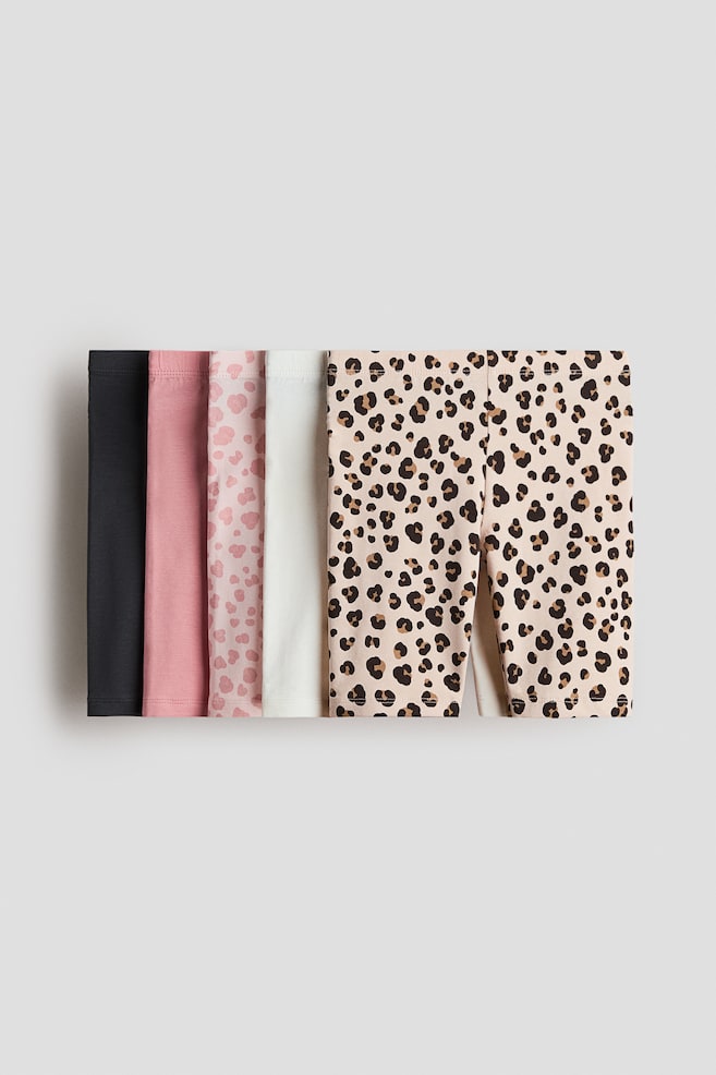 5-Pack Cotton Bike Shorts - Light beige/leopard print/Pink/yellow/purple/Light purple/light dusty blue/Pink/white/beige/Light pink/hearts/Black/Light pink/plum purple/Light pink/hearts/Apricot/mint green/pink/Light dusty blue/coral pink - 1