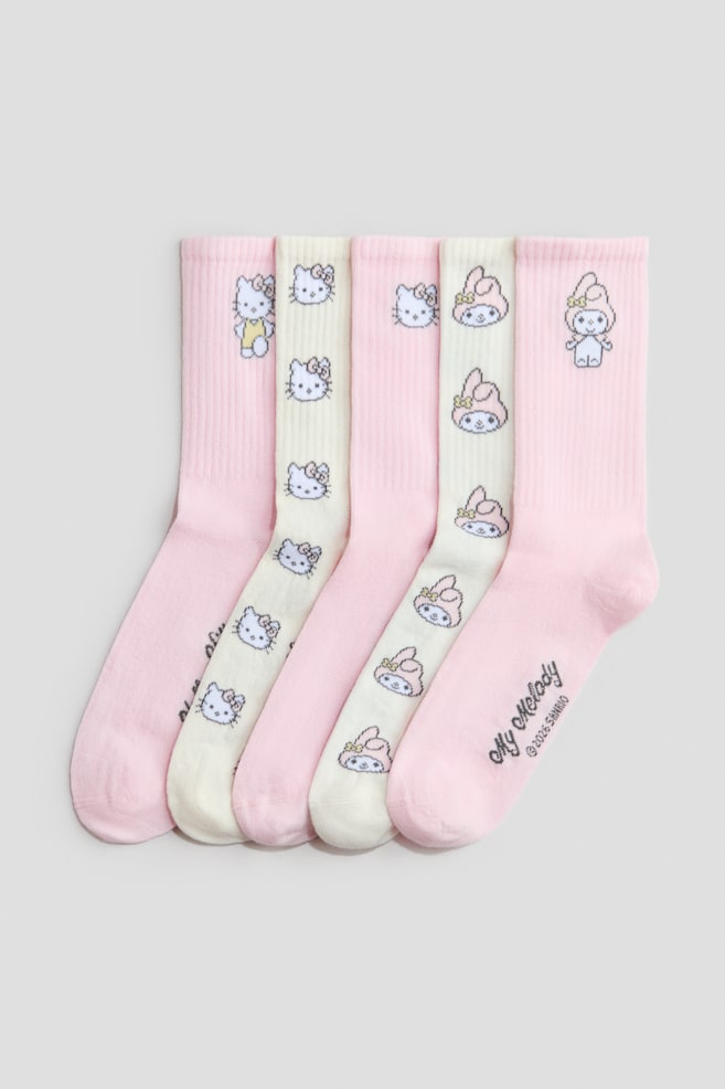 Set de 5 perechi de șosete cu motive - Roz-deschis/Hello Kitty/Verde-mentă/SmileyWorld®/Alb/Snoopy/Roz-deschis/Hello Kitty/Roz/Miffy - 1