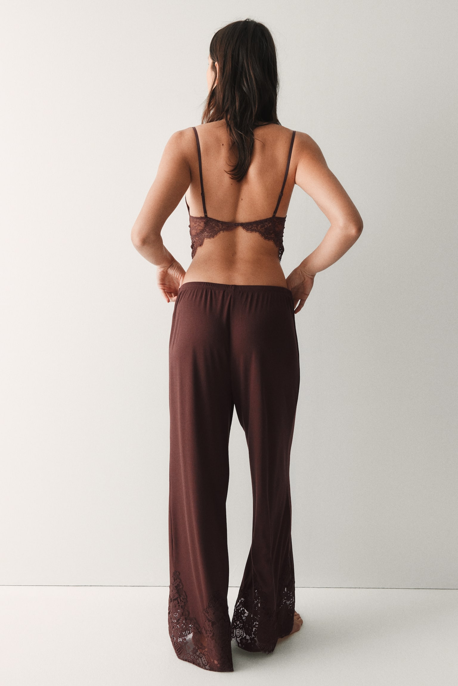 Pantaloni da pigiama con pizzo - Marrone ruggine/Nero/Bianco - 3