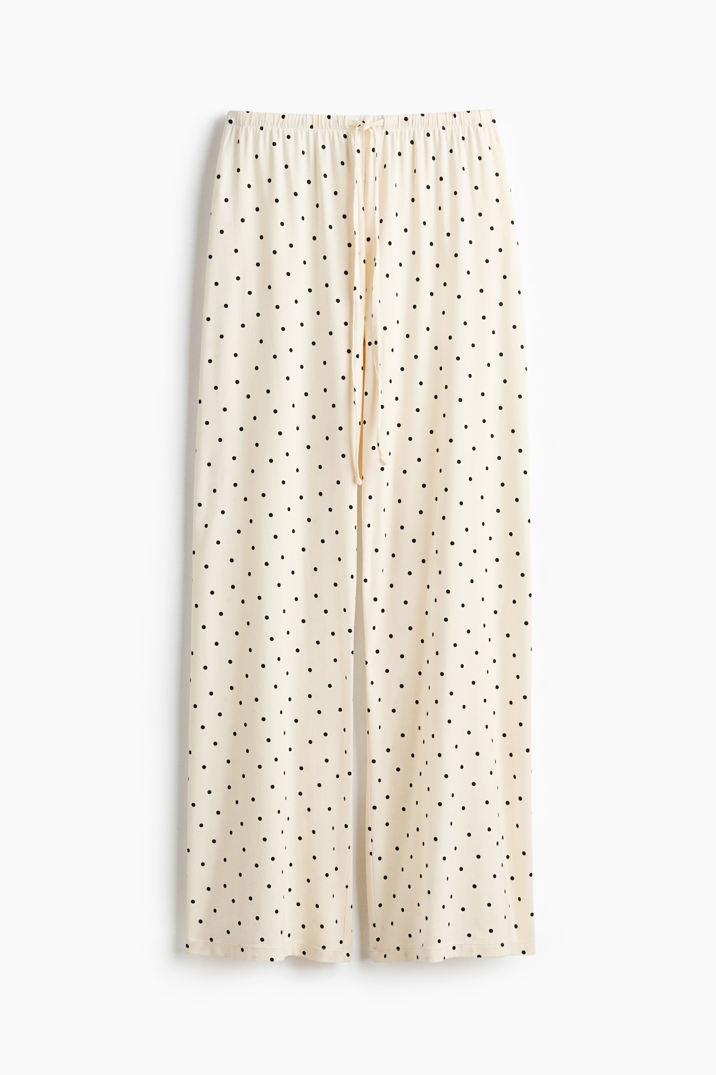 Pantalon en tricot fin avec cordon de serrage - Crème/pois/Gris foncé chiné