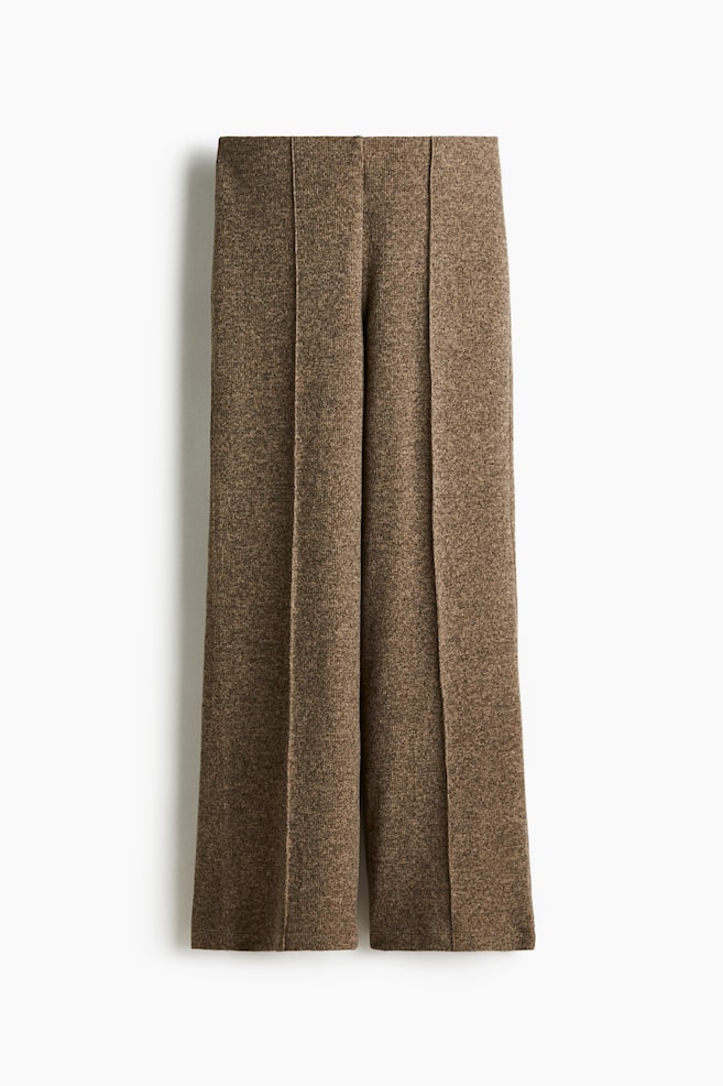 Rib-Knit Creased Pants - Brown/Beige melange - 1