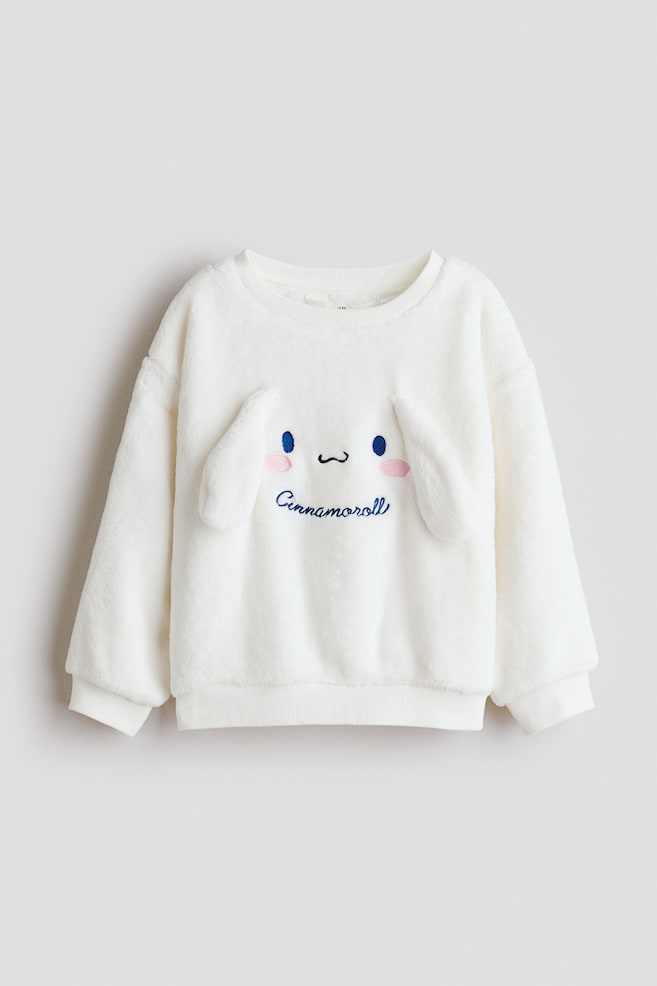 Motif-detail pile sweatshirt - White/Cinnamoroll/White/Hello Kitty/Light beige/Squishmallows - 1