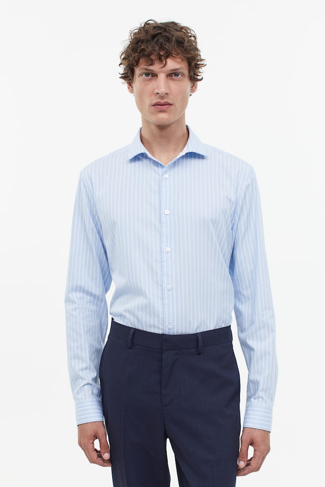 Skjorte i premium cotton Slim Fit - Lyseblå/Stribet/Lyseblå/Mørkeblå - 1
