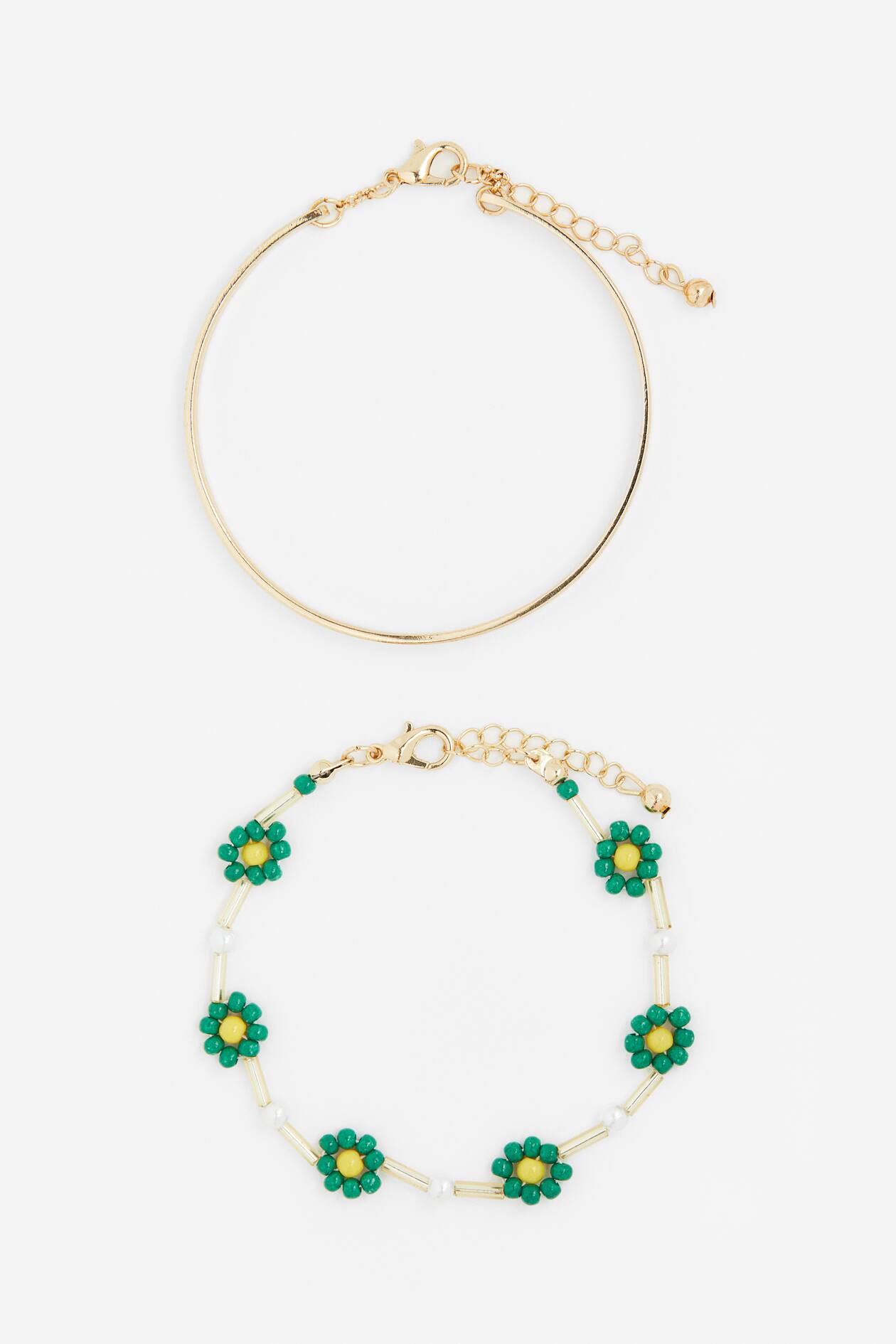 Lot De 2 Bracelets Vintage En Plastique - Couleur Vert Et Blanc - Style Rétro - Occasion