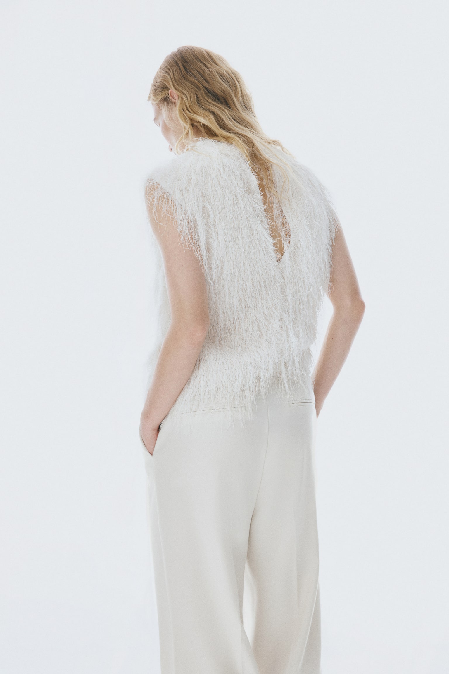 High-waisted tailored trousers - Cream/Brown - 8