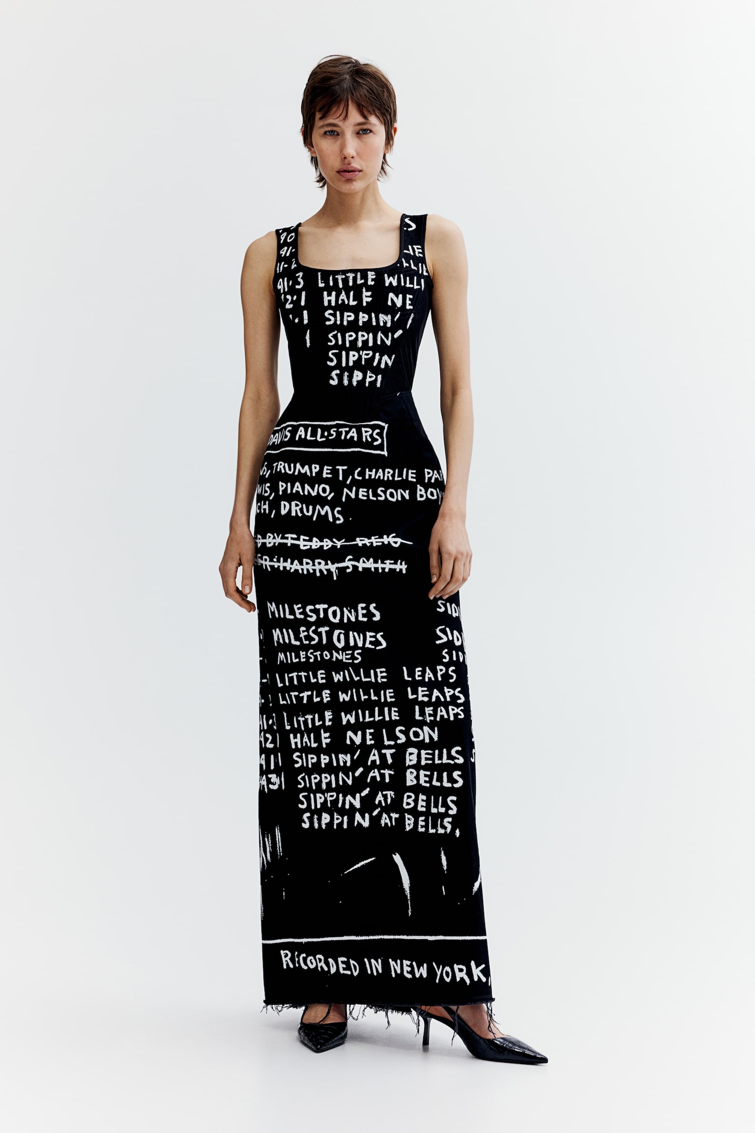 Long denim corset dress - Black/Basquiat - 1