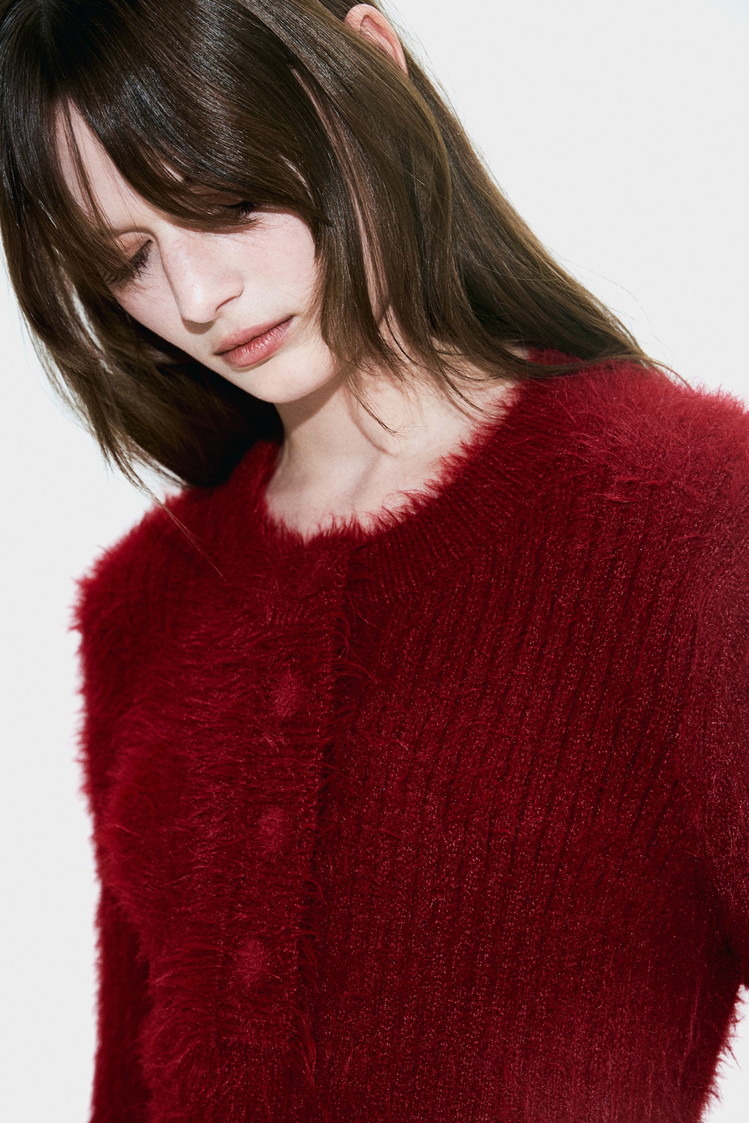 Fluffy-knit jumper - Dark red/Cream - 6