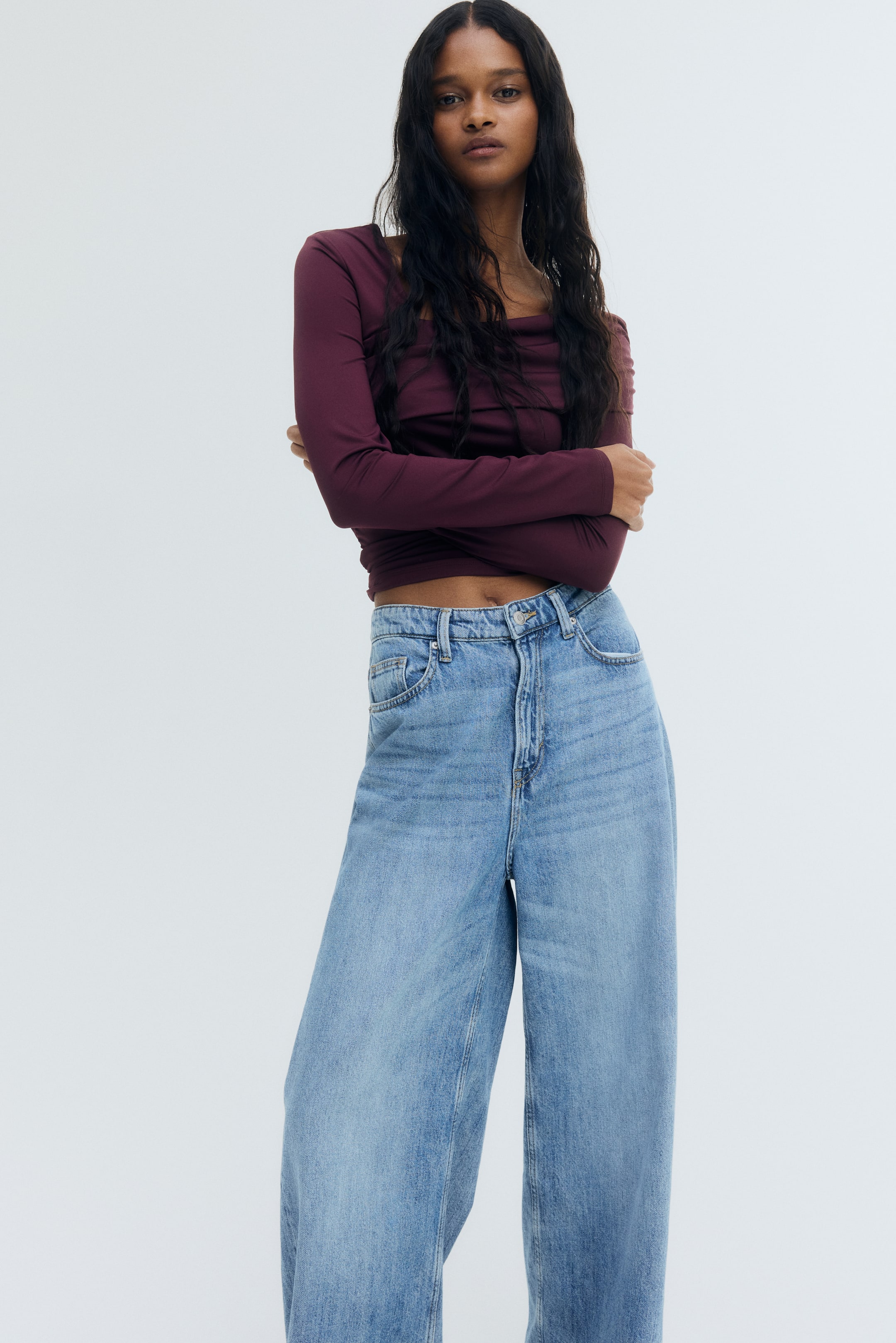 View larger image: Draped One-Shoulder Top - Plum red - Ladies | H&M US 2