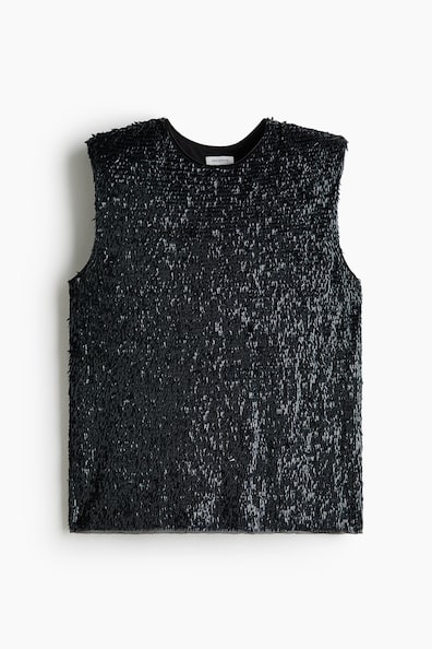 H & M - Paillettentop met schoudervullingen - Zwart
