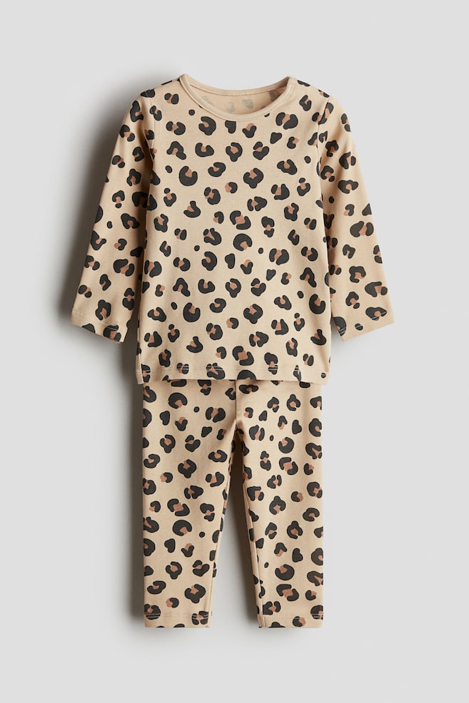 Printed cotton pyjamas - Beige/Leopard-print/Light purple/White/Hearts/Light dusty purple/Dark grey/Ghosts/White/Bunnies/Light dusty green/Vehicles/Light blue/Dinosaurs - 1