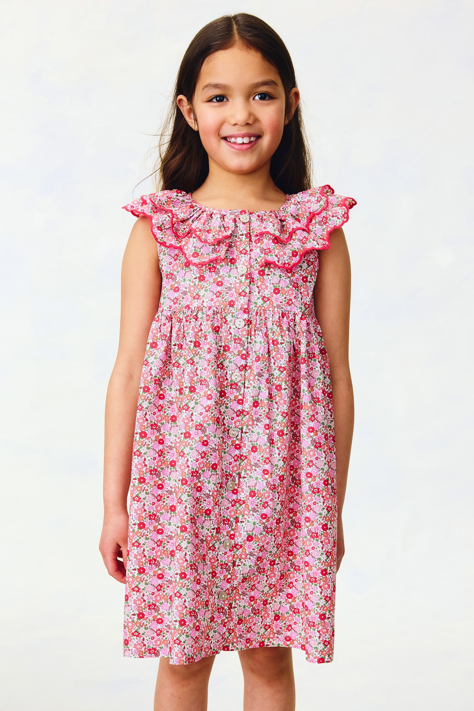 Abito in mussola di cotone - Rosso/fiori/Bianco/Dusty pink