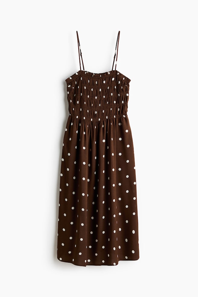 Smocked strappy dress - Dark brown/Polka dot/Light yellow/Floral/Blue/Floral - 1