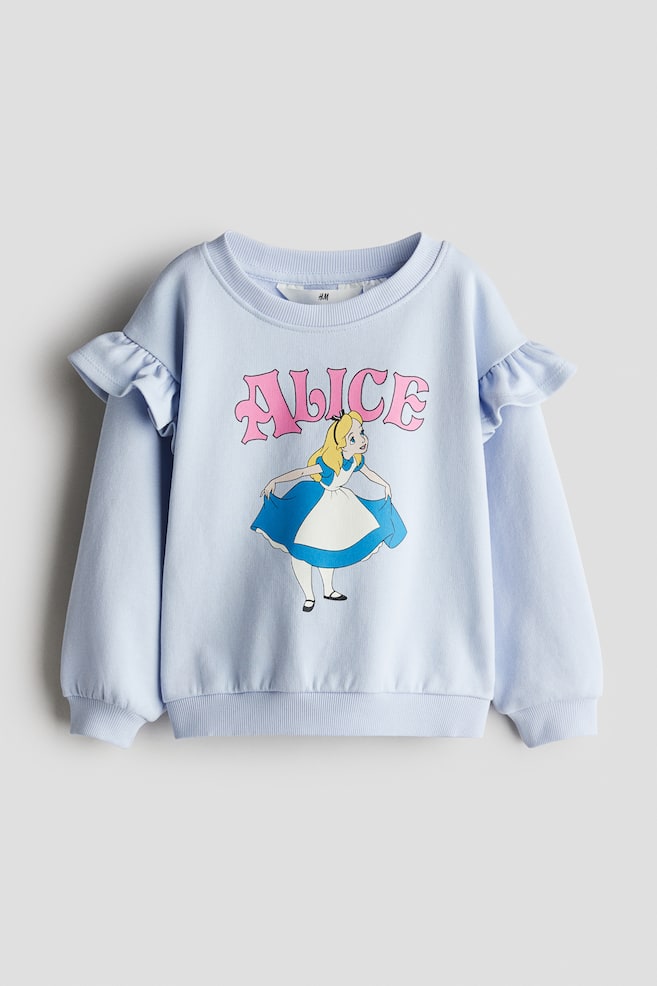Frill-trimmed printed sweatshirt - Blue/Alice in Wonderland - 1