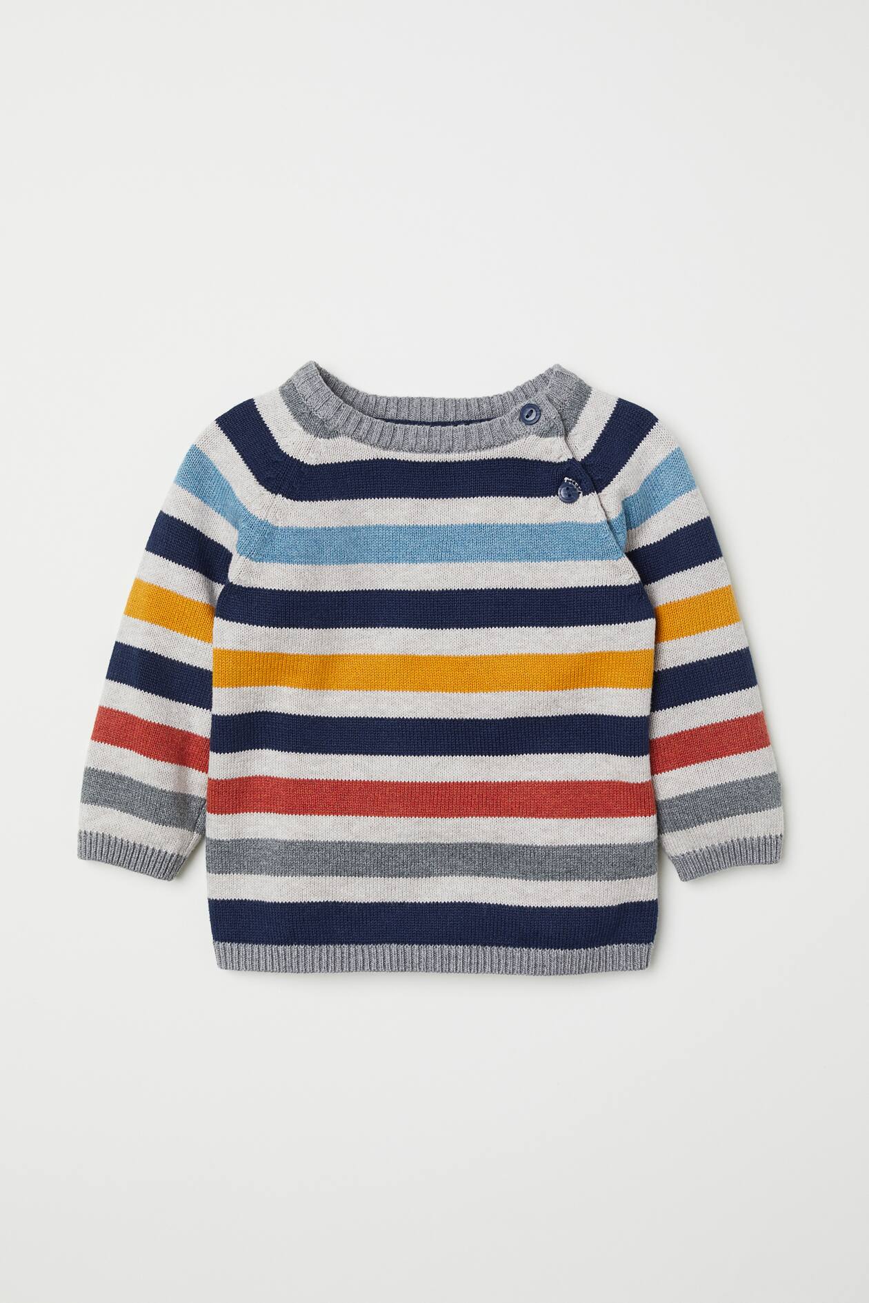 Fine-knit cotton jumper - Long sleeve - Grey/Striped - Kids | H&M GB