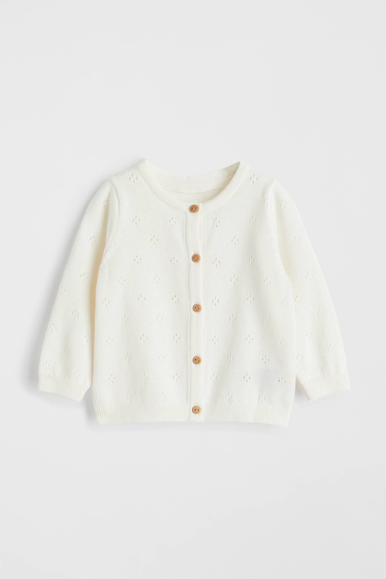 Cotton Pointelle Cardigan - White/Pink/Hearts - 1