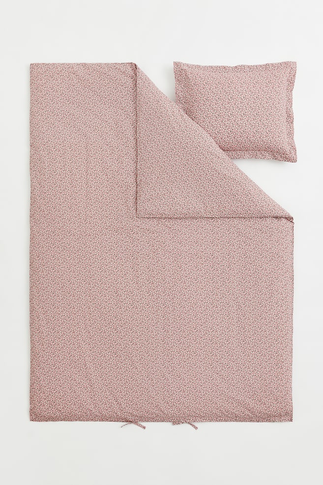 Enkelt sengesæt med mønster - Gammelrosa/Småblomstret/Lys turkis/Småblomstret - 3