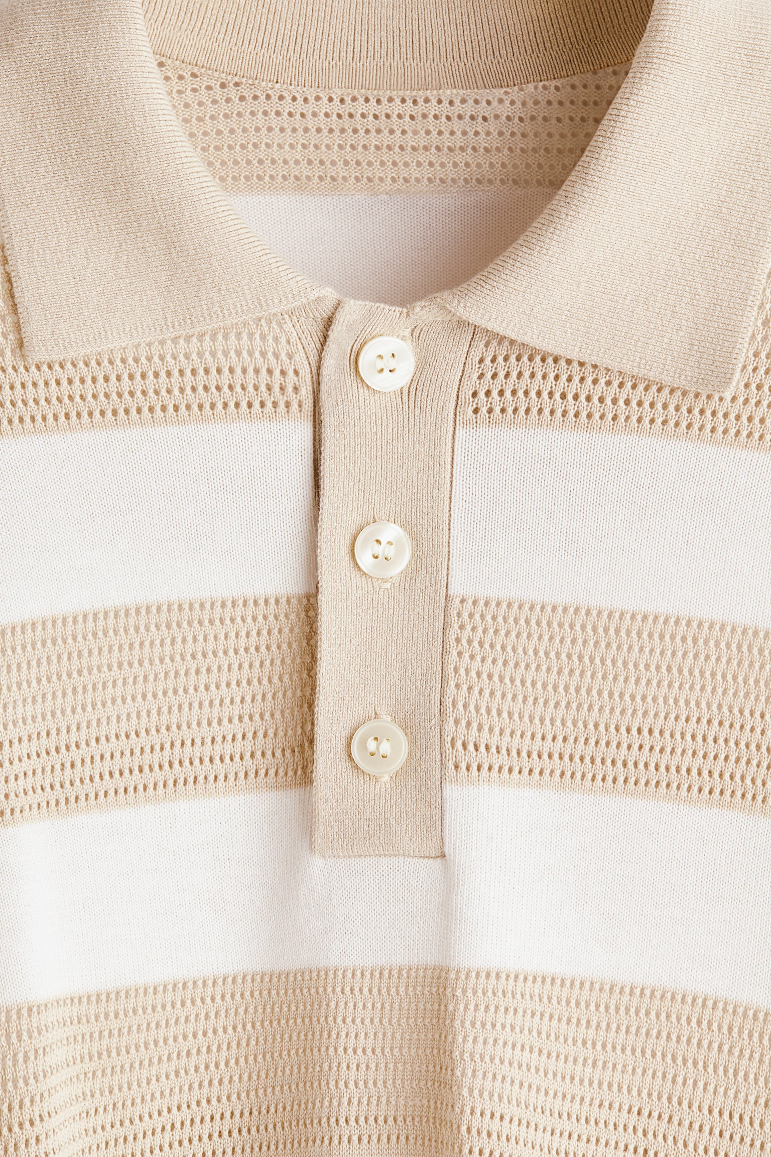 Regular Fit Fine-knit polo shirt - 淺米色/條紋/酒紅色/條紋 - 4